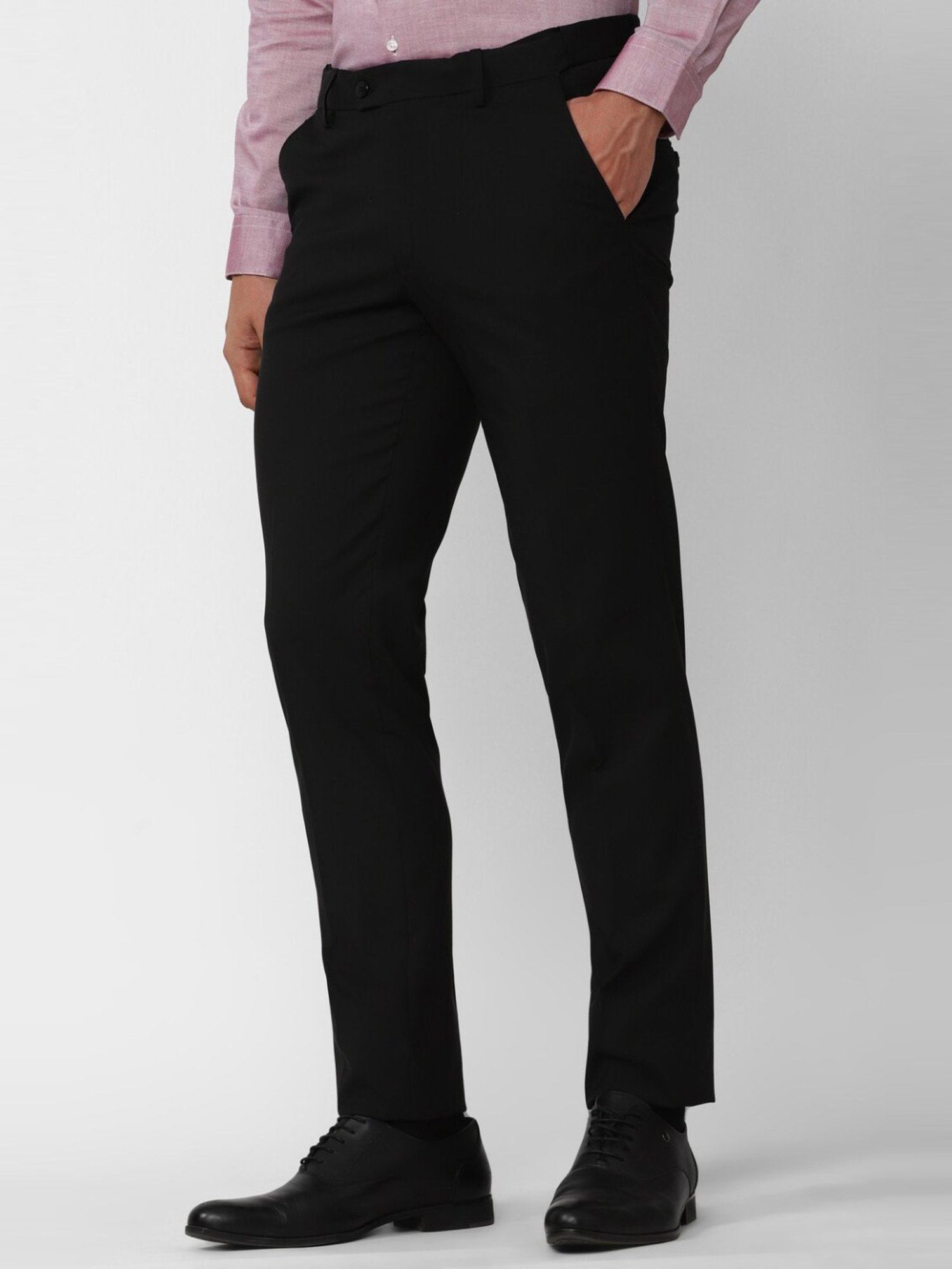 Peter England Black Cotton Slim Fit Trousers