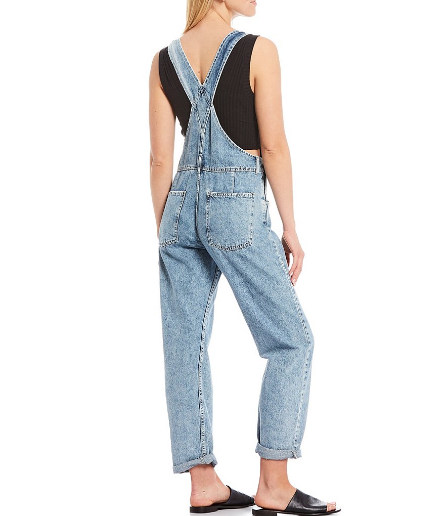 Free People Ziggy Square Neck Sleeveless Denim Overalls