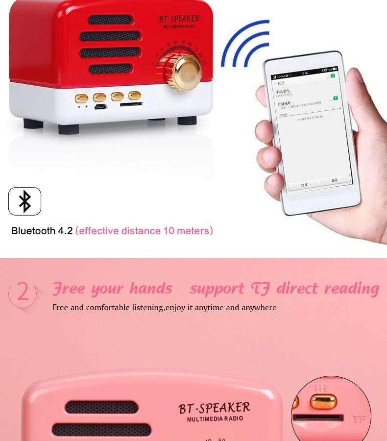 Retro Bluetooth Speaker FM Radio Wireless Portable Mini Super Bass Music Loudspeakers 2 Channel For Computer Phone Support TF