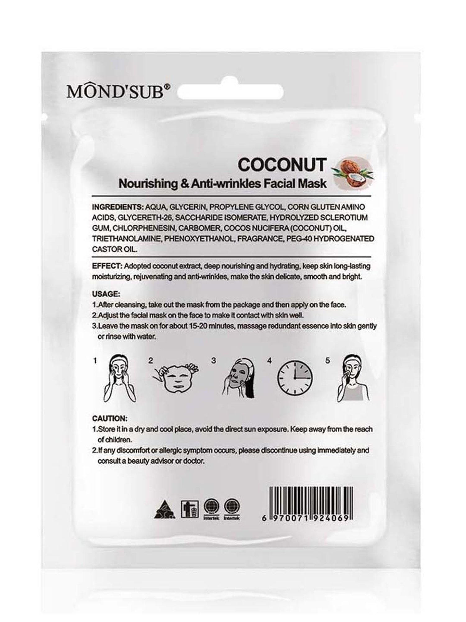 MONDSUB Coconut Anti Wrinkles Sheet Masks (Pack of 6) - 20 ml Each