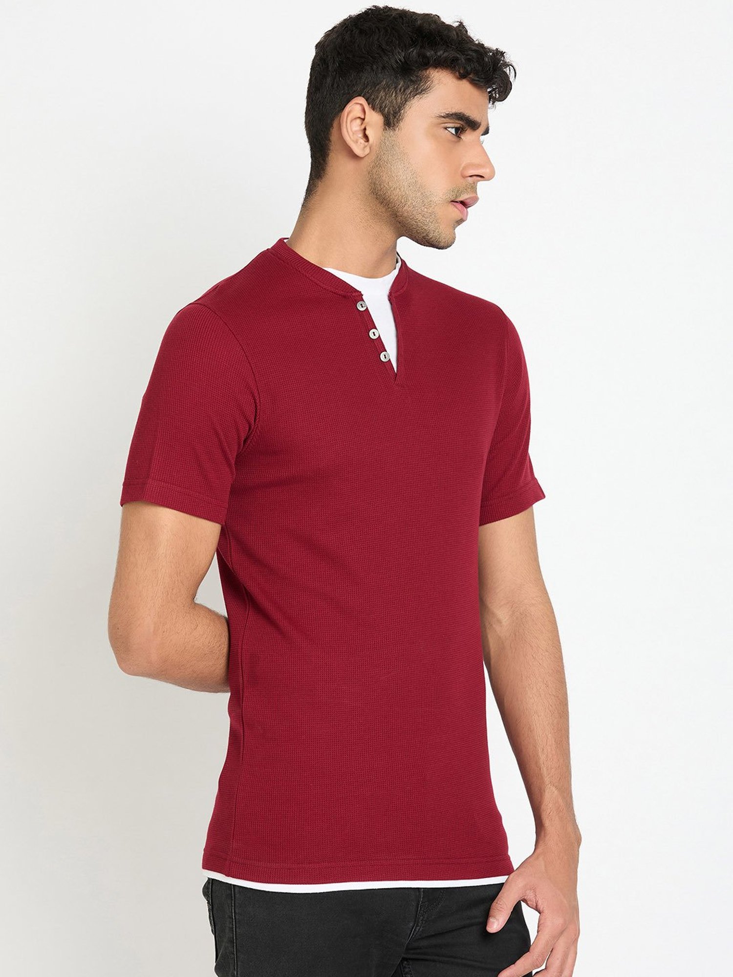Club York Wine Regular Fit Textured Henley T-Shirt