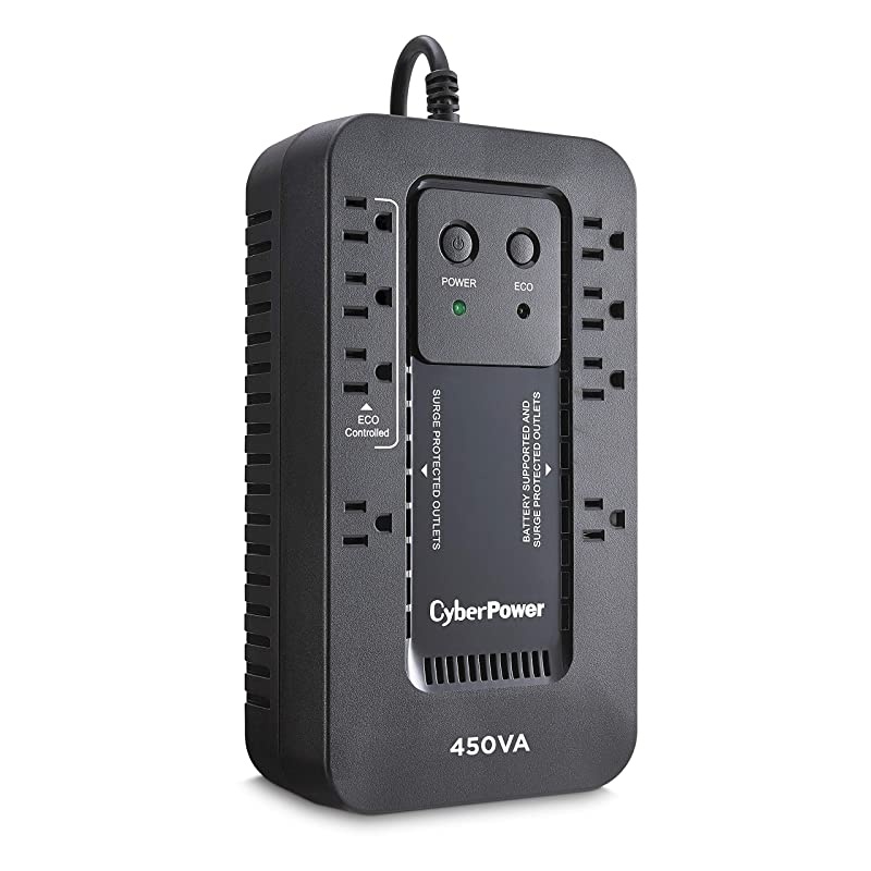 EC450G Ecologic Battery Backup & Surge Protector UPS System, 450VA/260W, 8 Outlets, ECO Mode, Compact Uninterruptible Power Supply