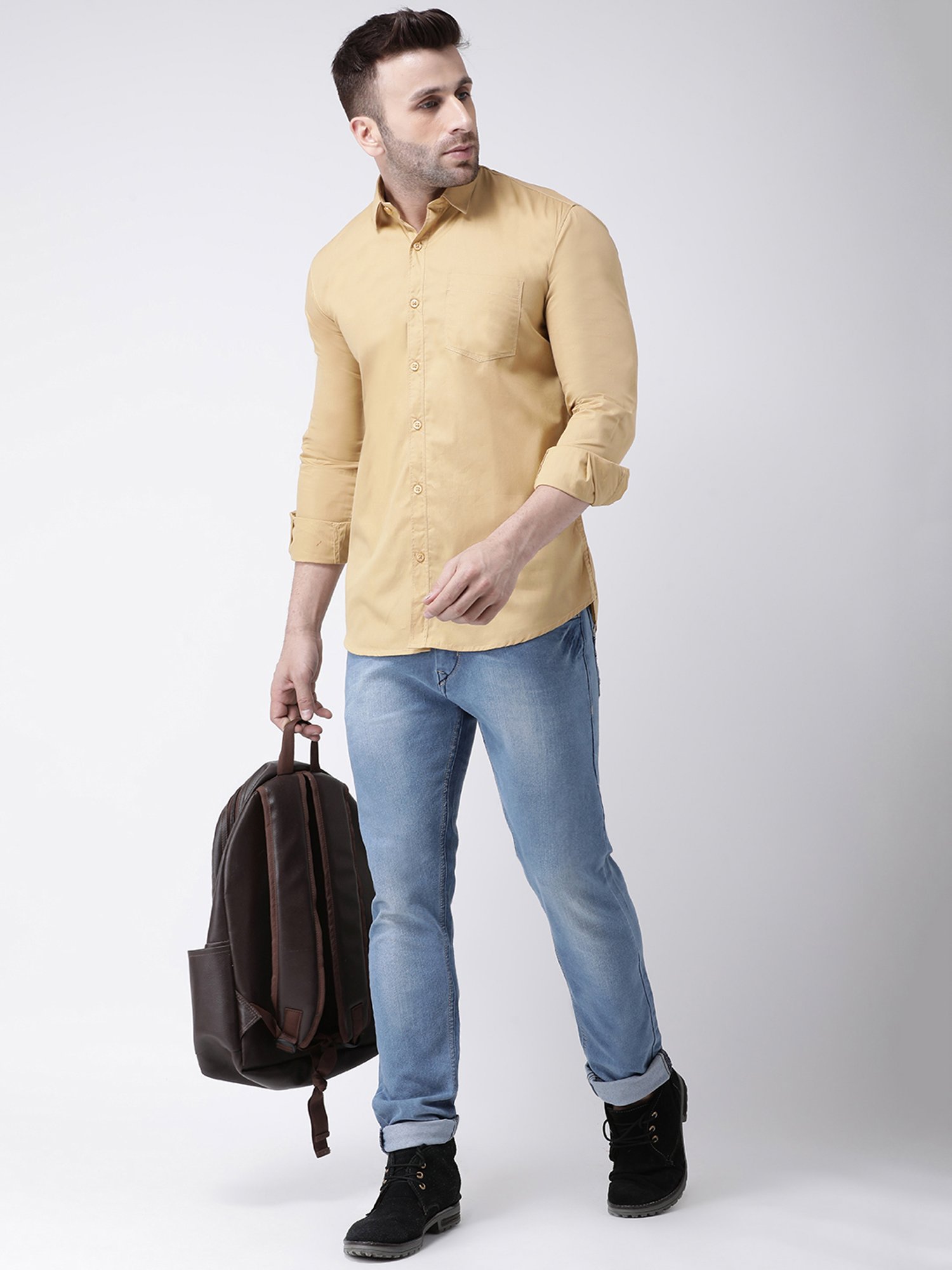 Hangup Plus Khaki Slim Fit Pure Cotton Shirt