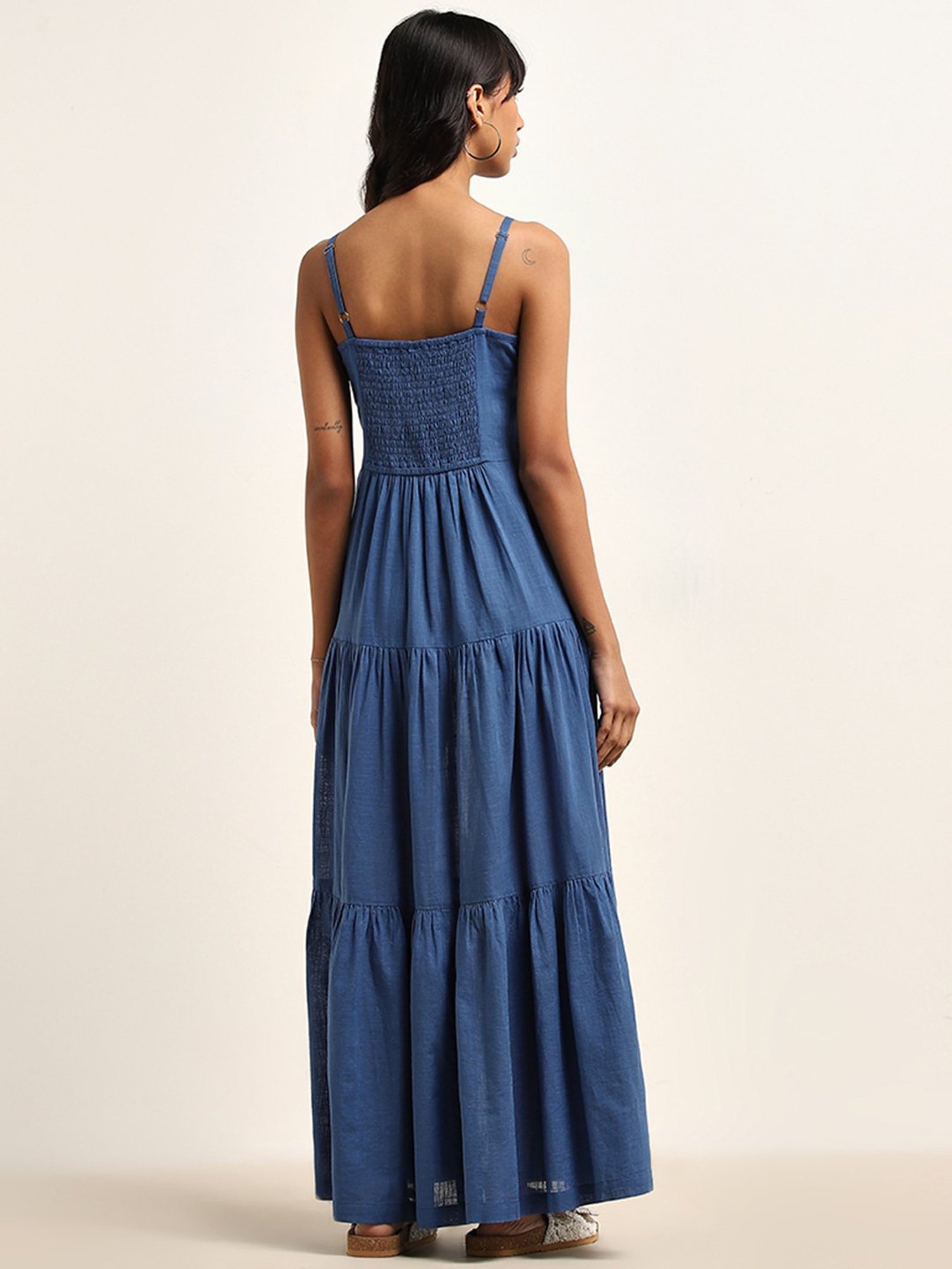 Bombay Paisley by Westside Dark Blue Paisley Tiered Cotton Dress