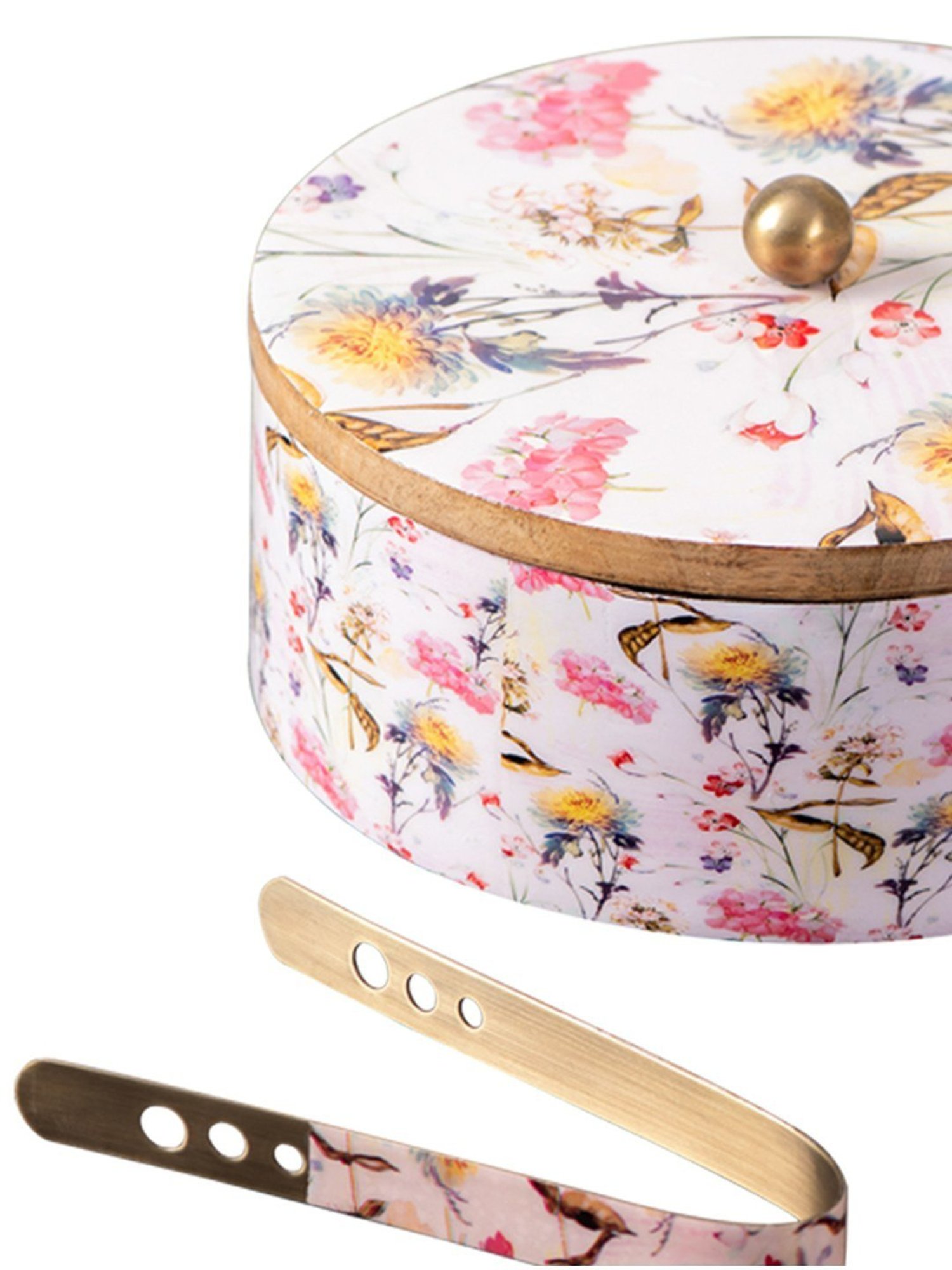 Nestroots Printed Casserole Wooden Box Chapati Box Food Warmer Set hotpot roti Box with Lid Tong