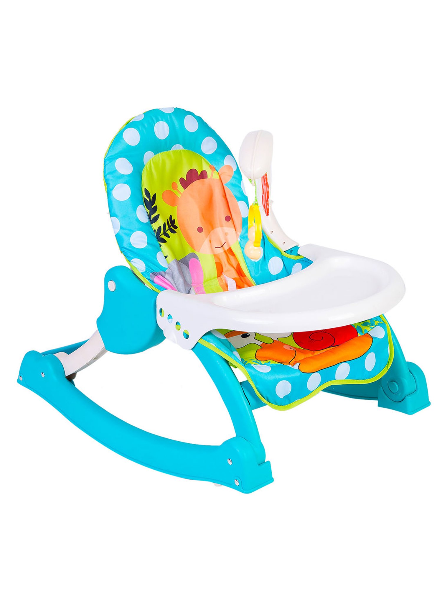 Baby Moo Blue Polka Dot 2 In 1 Rocker Cum Feeding Chair (20 Kg)