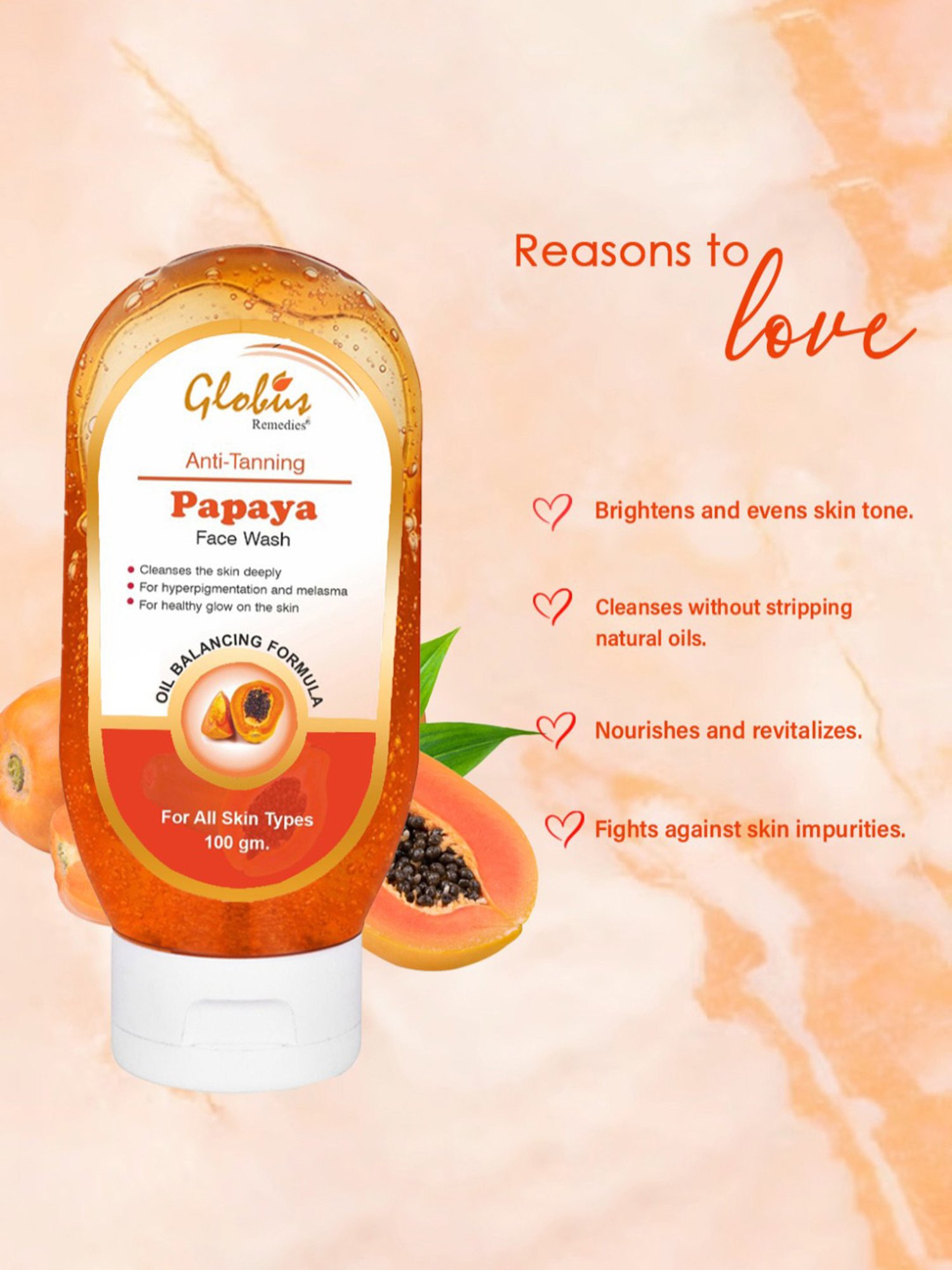 Globus Remedies Sunscreen Fairness Lotion SPF 50+++ & Papaya Face Wash Combo