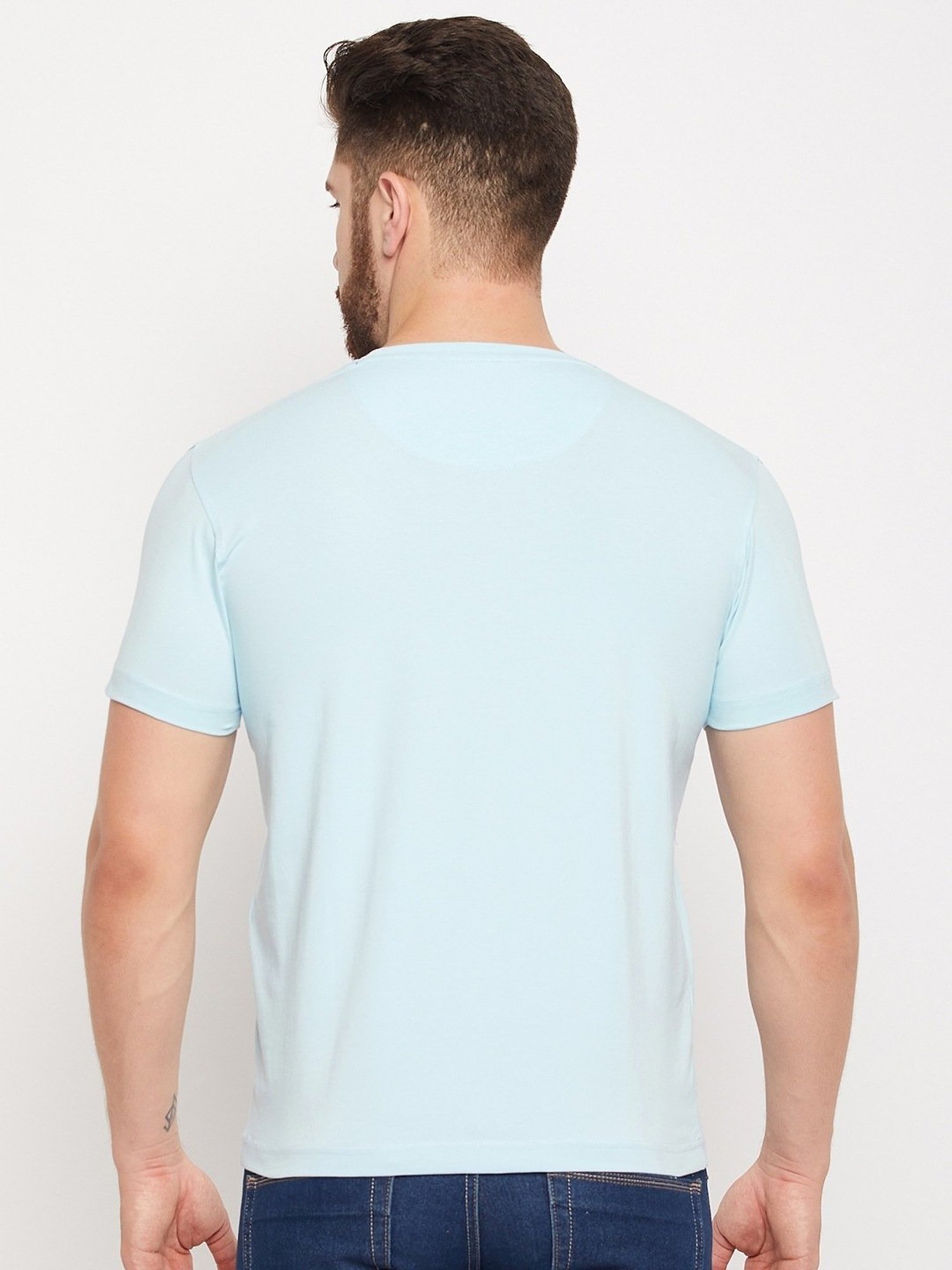 Cantabil Sky Blue Regular Fit Printed T-Shirt