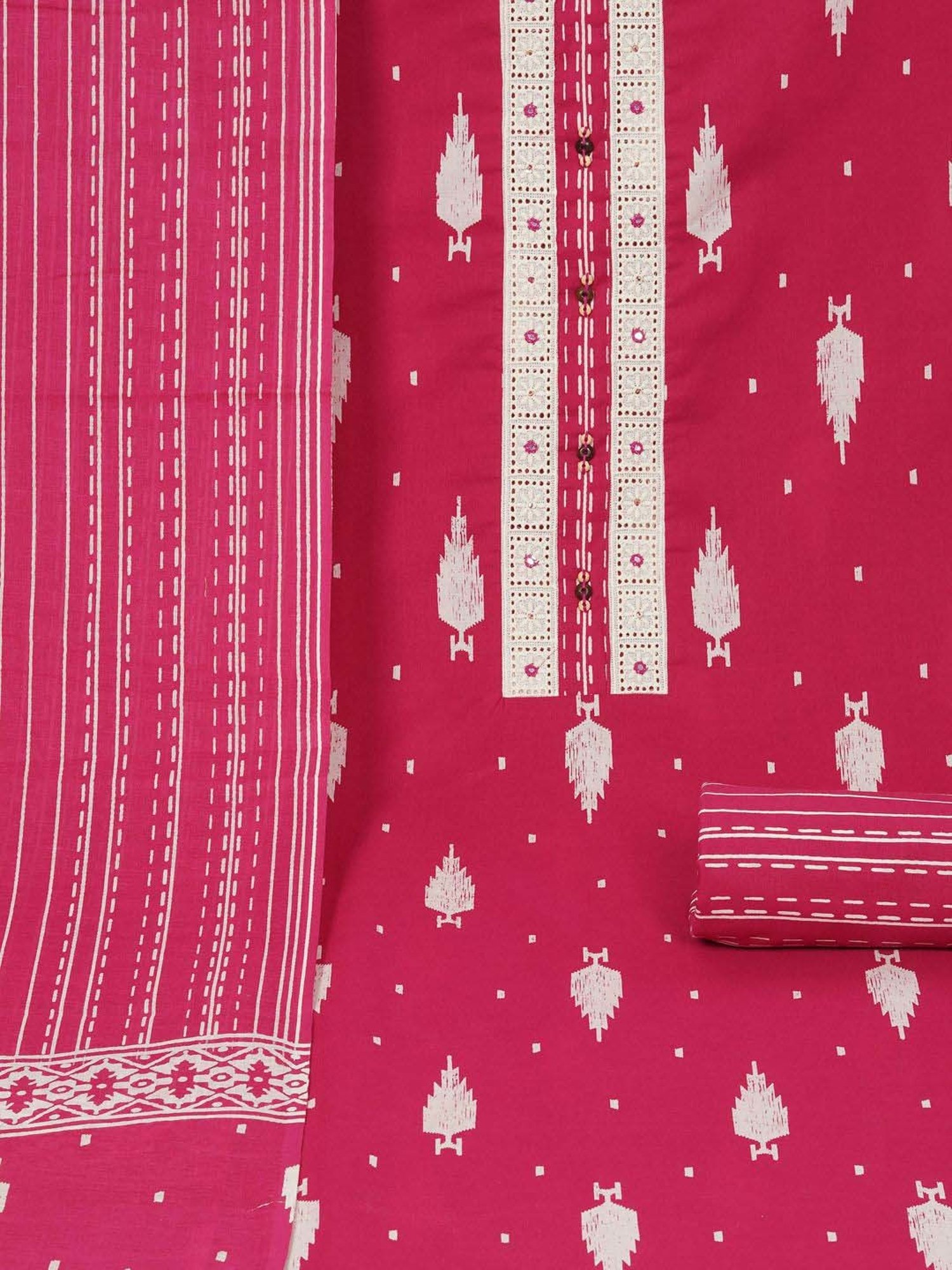 Kami Kubi Pink Cotton Printed Unstitched Dress Material