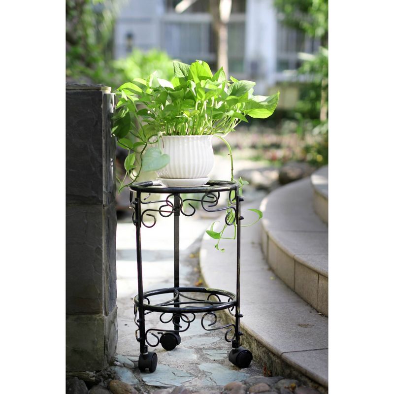 2 Tier Iron Plant Stand With Wheels Black/Gold - Ore International