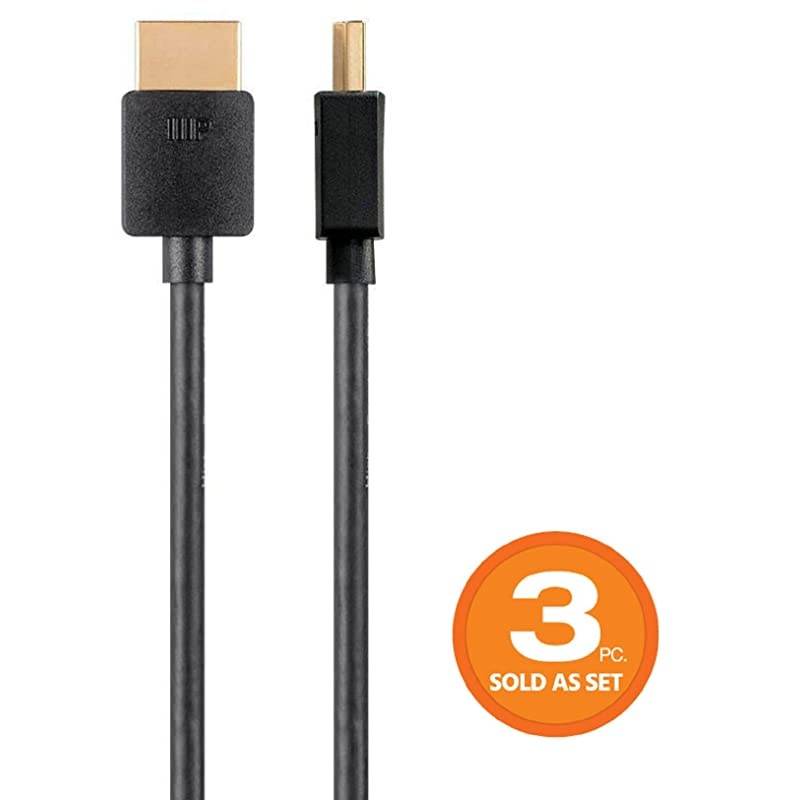 Certified Premium HDMI Cable - 3 Feet - Black (3 Pack) 4K@60Hz HDR 18Gbps 36AWG YUV 4:4:4 - Ultra Slim Series