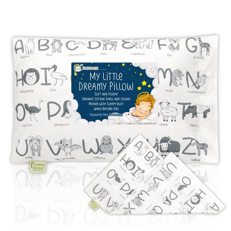 KeaBabies Toddler Pillowcase For 13X18 Pillow, "Alphamals" Gray