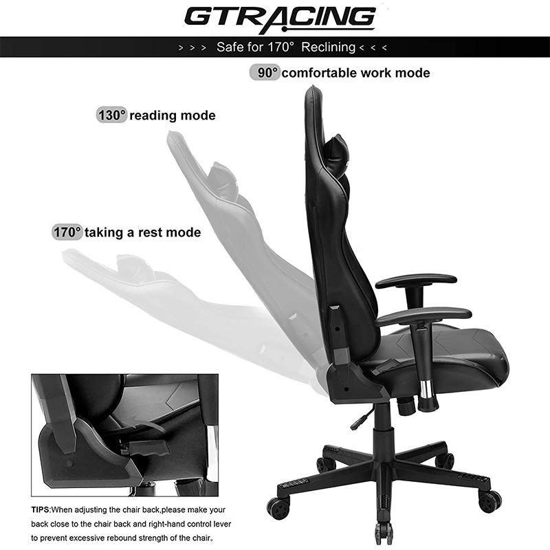 GTRACING Gaming Chair Racing Office Computer Game Chair Ergonomic Backrest and Seat Height Adjustment with Pillows Recliner Swivel Rocker Headrest and Lumbar Tilt E-Sports Chair (Black/Red)