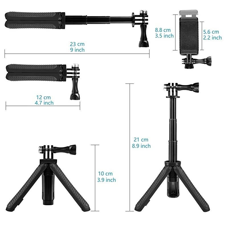 Mini Selfie Stick Tripod Kit Two in One Compatible with GoPro AKASO Action Camera and Cell Phone Accessories