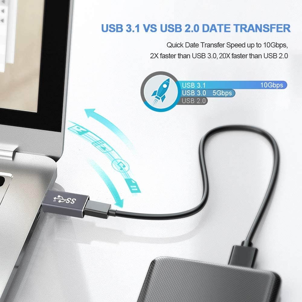 Electop Updated USB 3.1 GEN 2 Male to Type C Female Adapter (2 Pack) Support Double Sides 10Gbps Charging & Data Transfer USB A to USB C 3.1 Converter(Space Gery)
