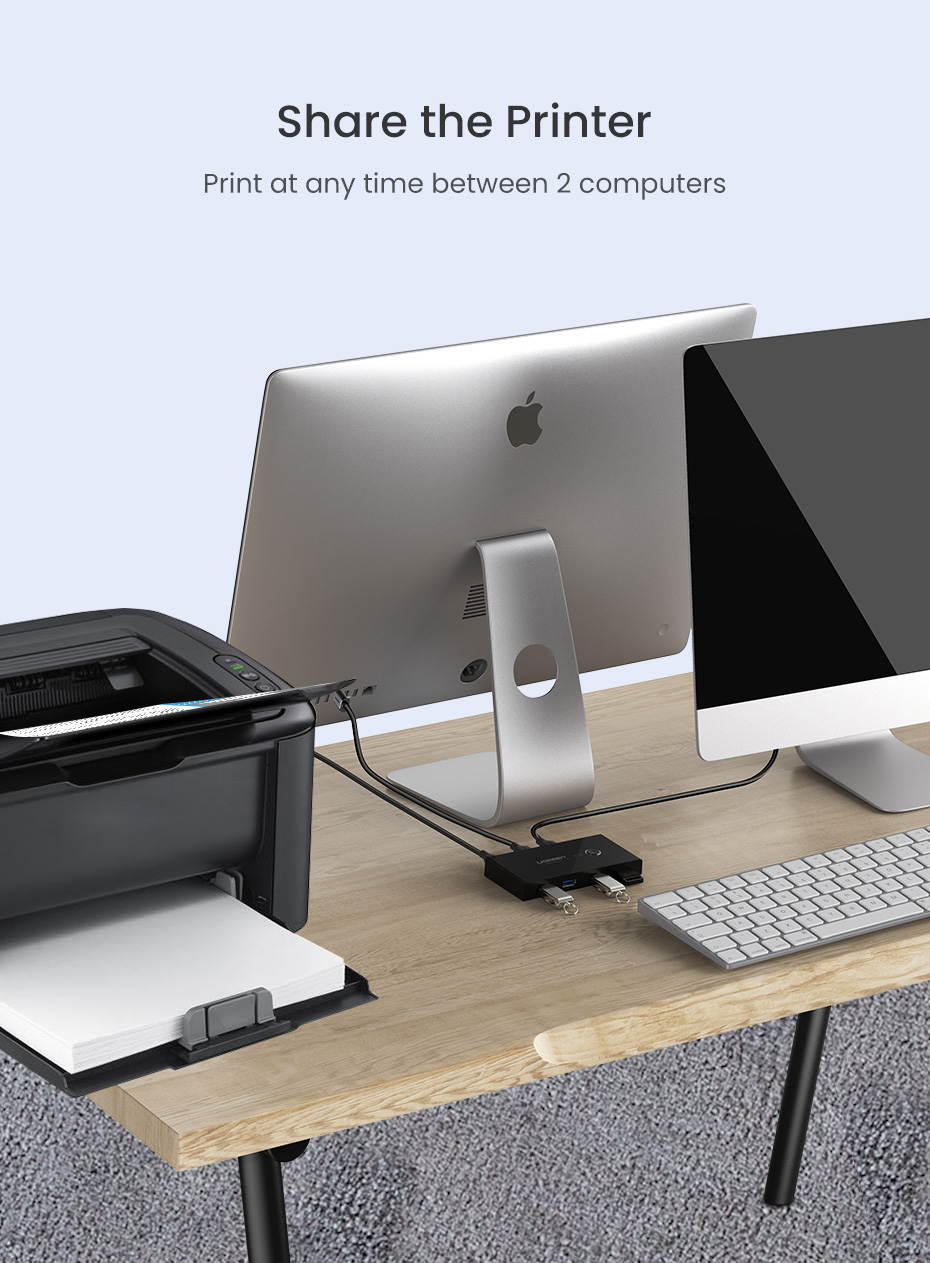 USB Switch Selector, 2 Computers 4-Port USB2.0 Peripheral Sharing Switch Hub Adapter for Keyboard, Mouse, U-disk, Printer, KVM One-Second Switcher USB2.0, Compatible with Mac / Windows / Linux