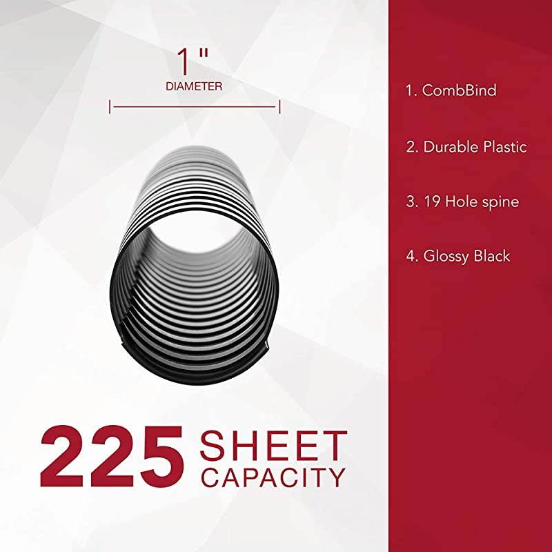 Binding Spines / Spirals / Coils, 1" Diameter, 225 Sheet Capacity, CombBind, Black, 100 Pack (4000118)