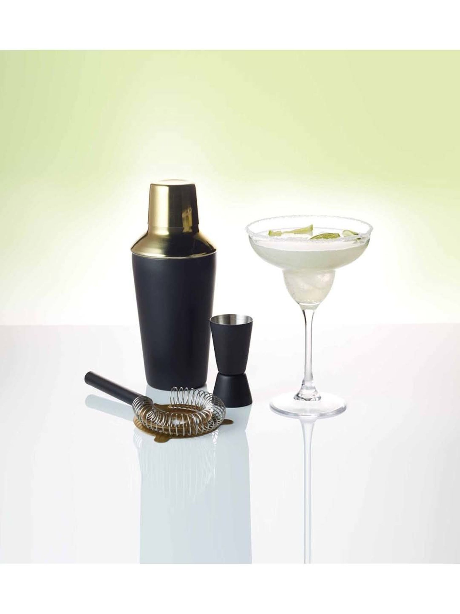 BarCraft Black & Golden Stainless Steel Cocktail Shaker (0.5 L) with Jigger - Set of 4