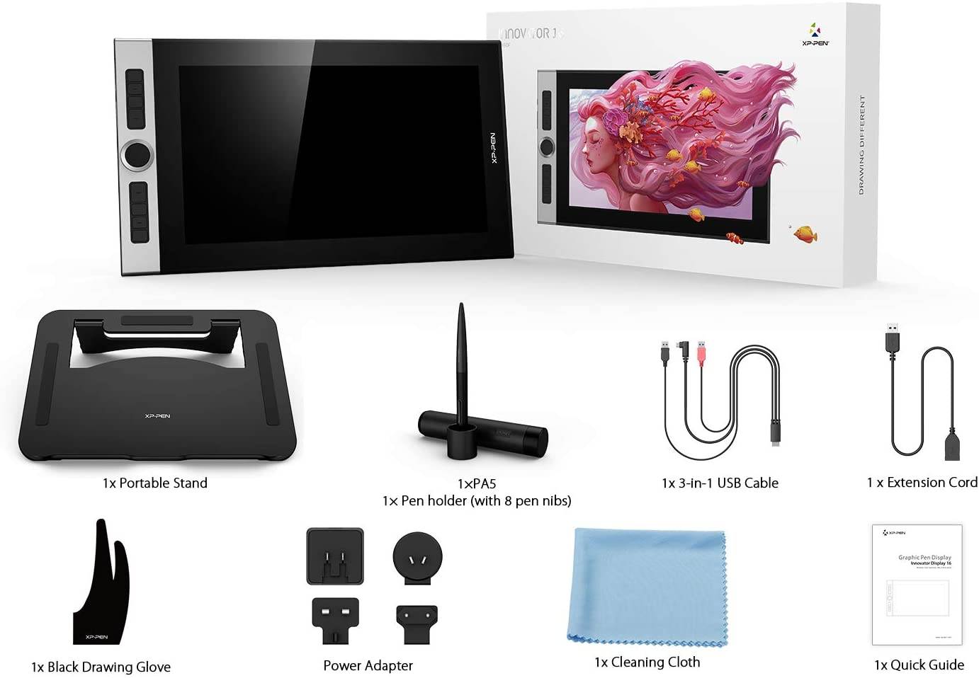 XP-PEN Innovator 16 Pen Display 15.6 Inch Drawing Monitor Full-Laminated Technology Graphics Monitor with Tilt Support Passive Pen and 8 Customizable Shortcut Keys(Supports 92% Adobe RGB Color Gamut)