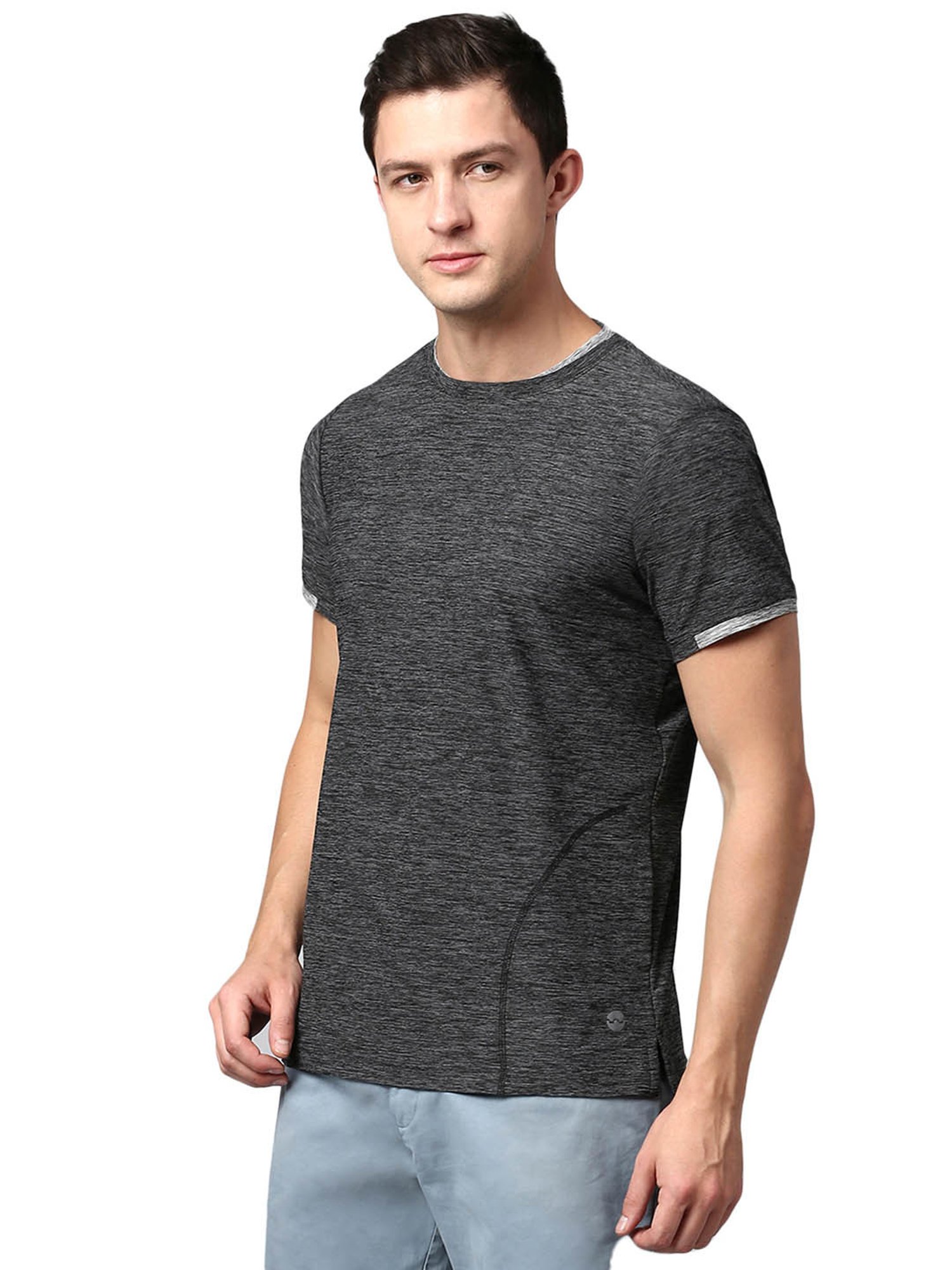 Slowave Dark Grey Regular Fit Self Design T-Shirt