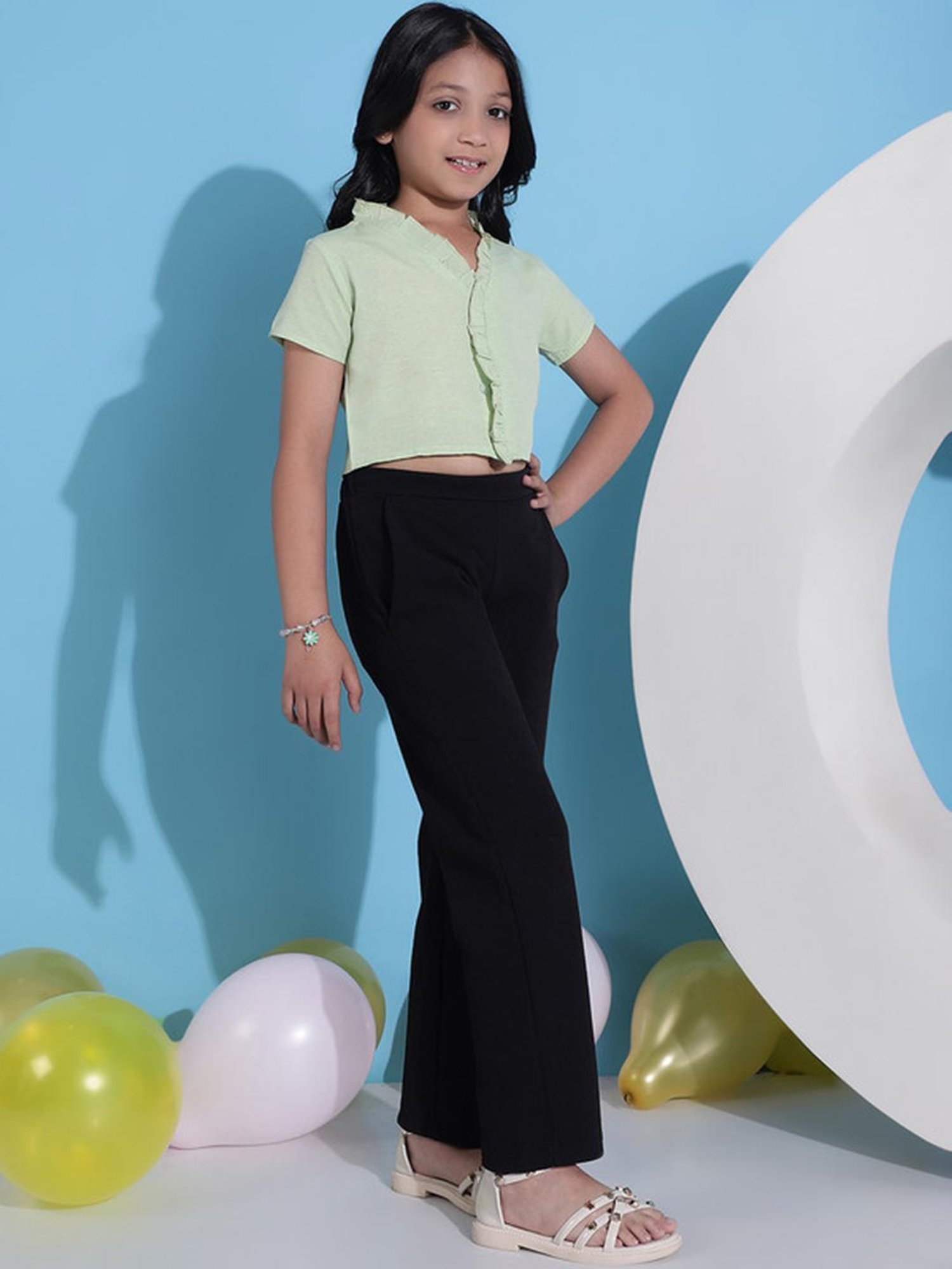NEUDIS Kids Mint Green & Black Solid Top with Trousers