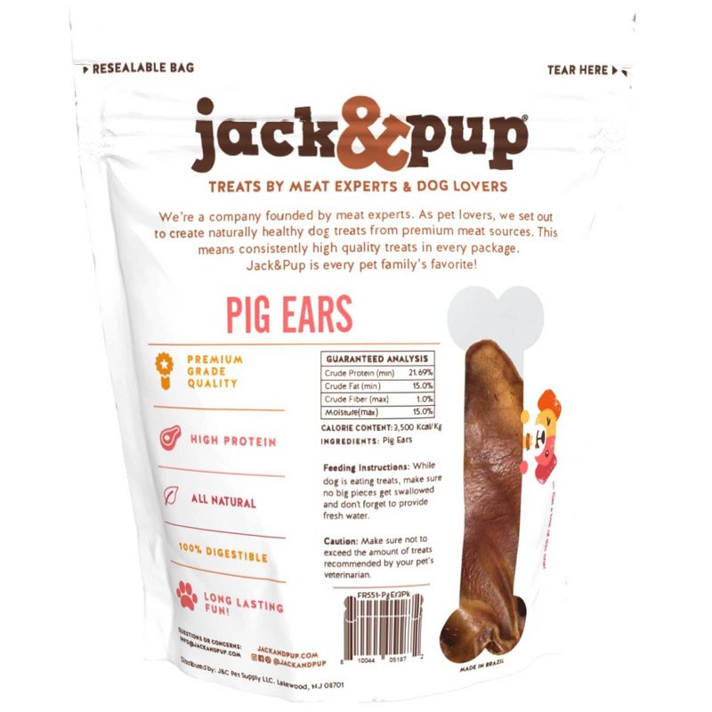 Jack&Pup Pig Ears Rawhide Dog Treats - 3pk