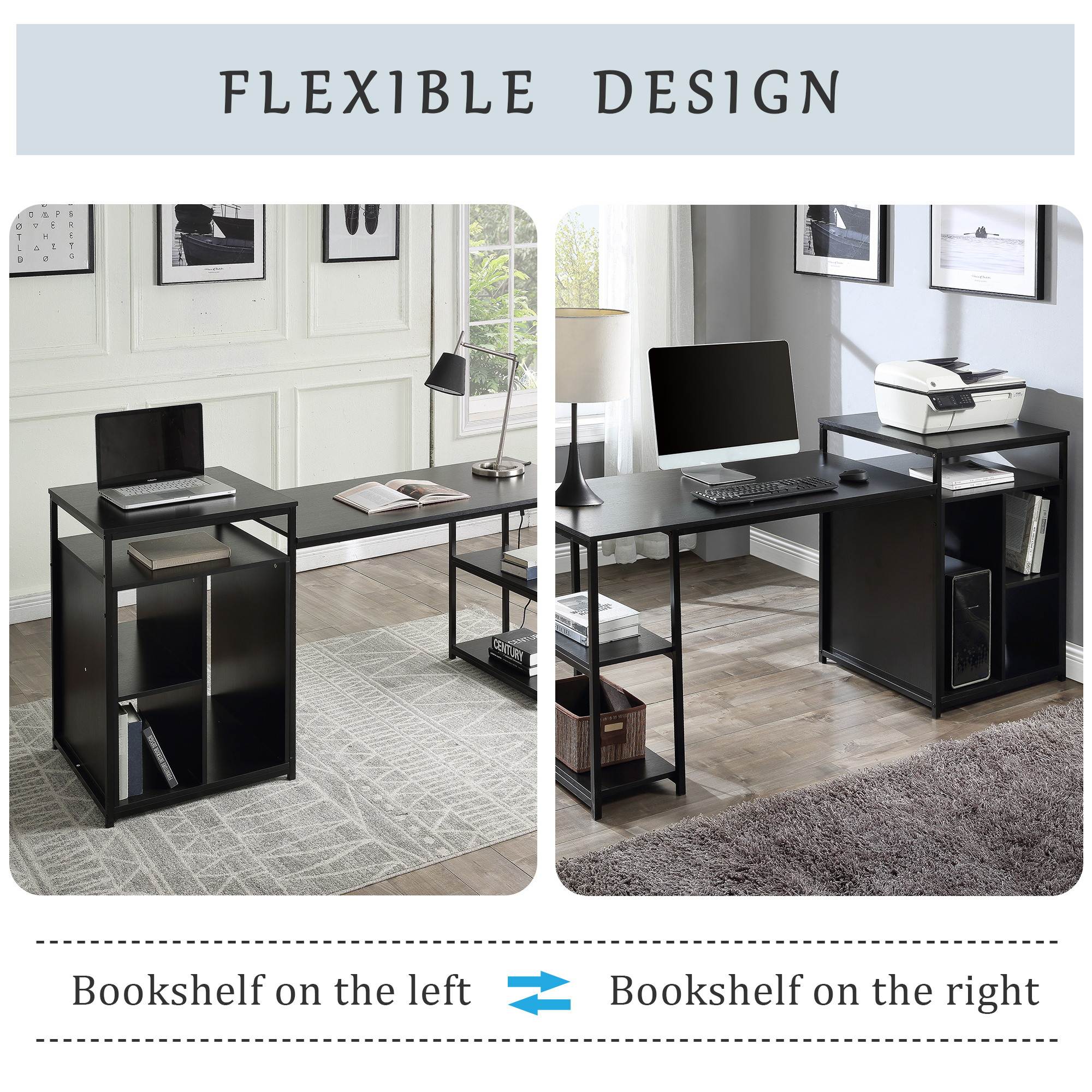 Home Office Computer Desk Writing PC Table Gaming Desk with Storage Shelf CPU storage space and Printer Stand Space Saving Design