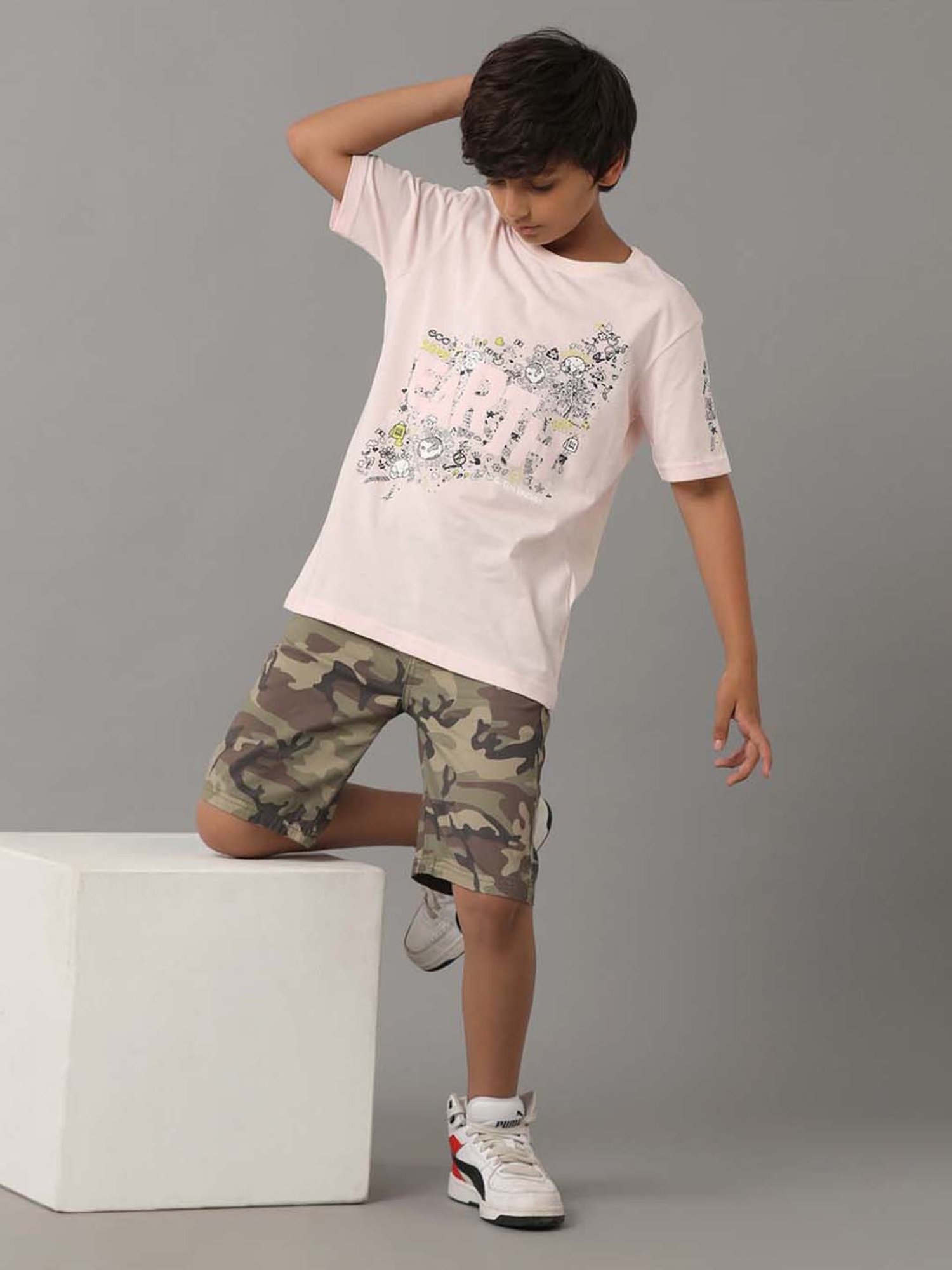 Under Fourteen Only Kids Peach Cotton Printed T-Shirt