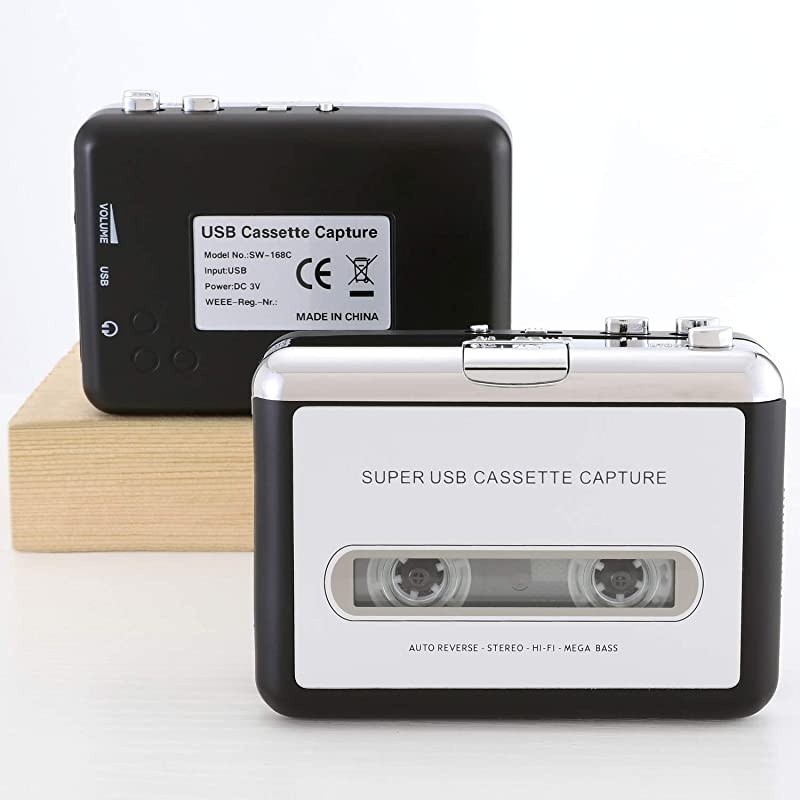 Cassette Player Portable Walkman Cassette Tape Player Tape Converter to MP3/WAV/CD via USB, with Earphones Compatible with Laptops and PC