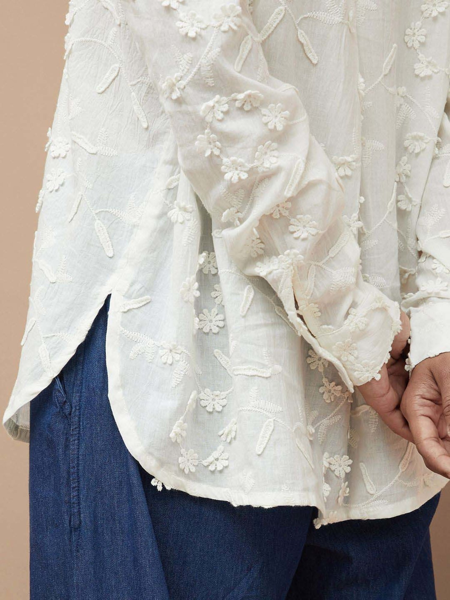 Colour Me by Melange White Cotton Embroidered Shirt