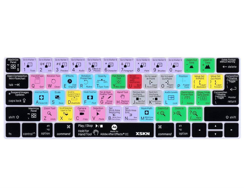XSKN 2016 New Shortcut Design Series Keyboard Skin Cover for Touch Bar Models MacBook Pro 13 (A1706) & MacBook Pro 15 (A1707),  US EU Universal Version (After Effects)