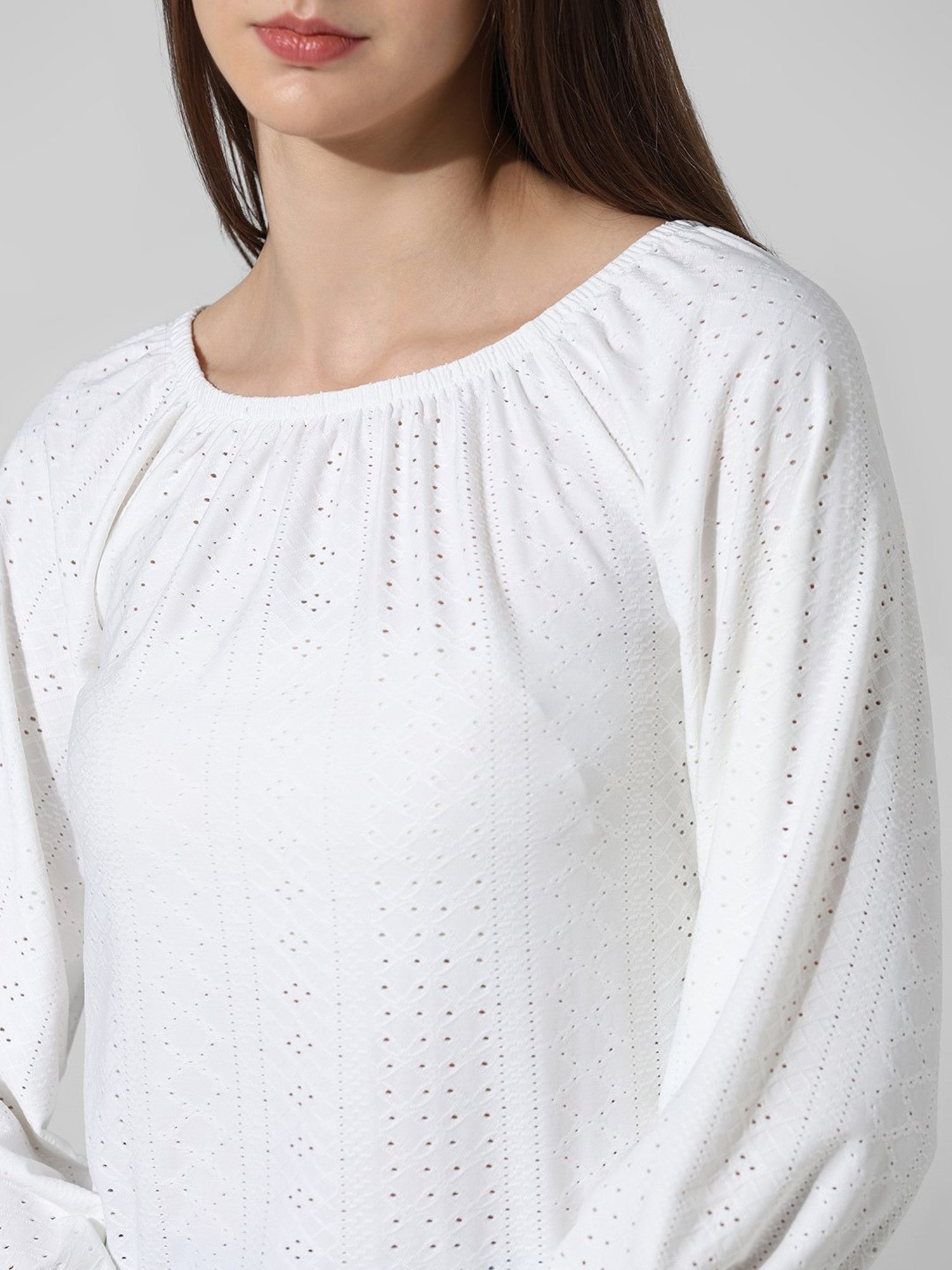 Only White Self Design Top