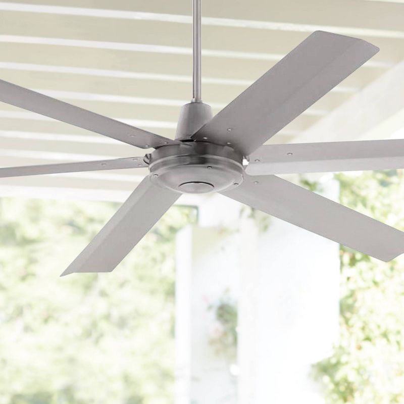 60" Casa Vieja Modern Industrial Outdoor Ceiling Fan with Remote Brushed Steel Damp Rated for Patio Porch