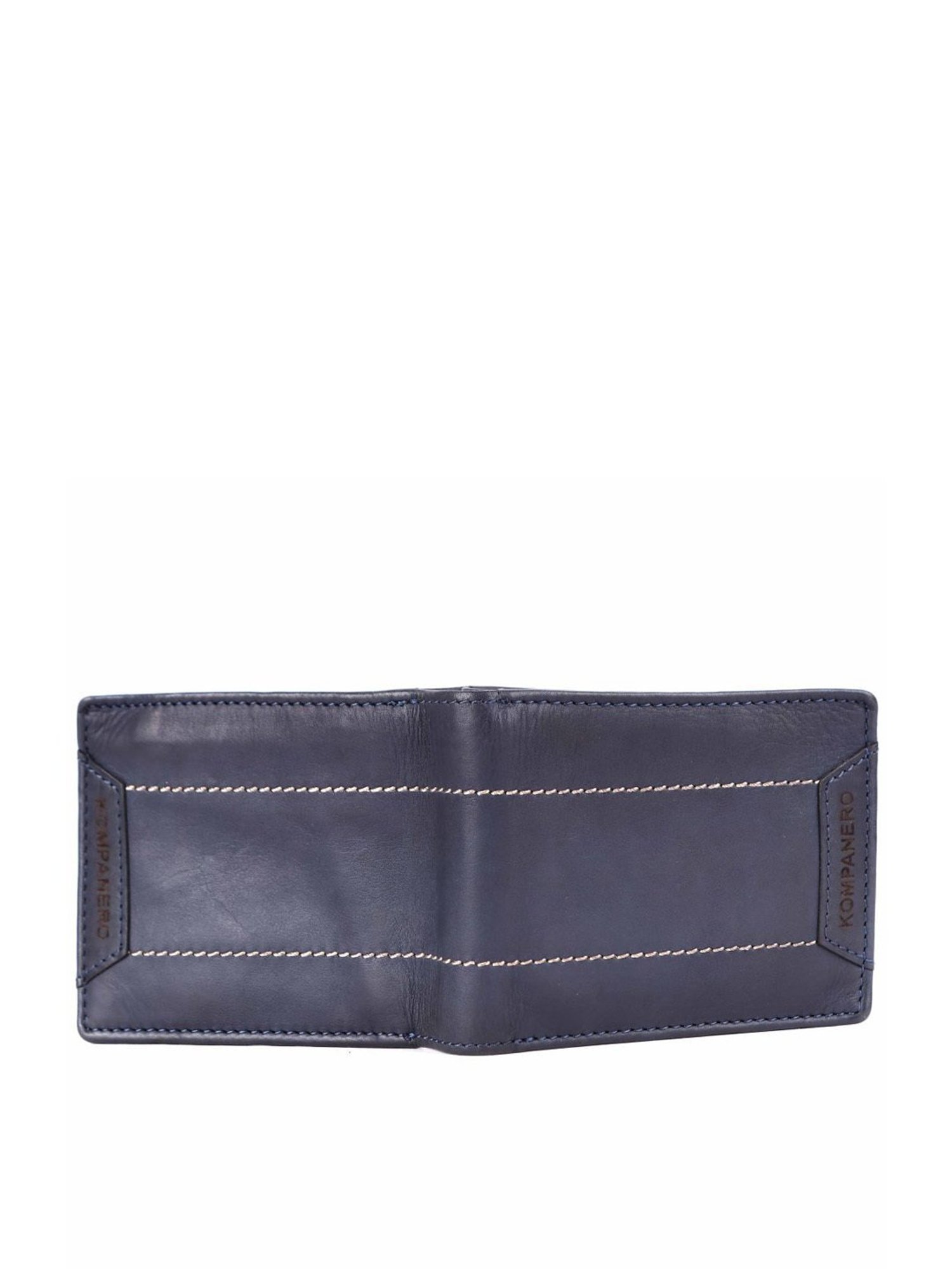 KOMPANERO Leo Blue Leather Textured Bi-Fold Wallet