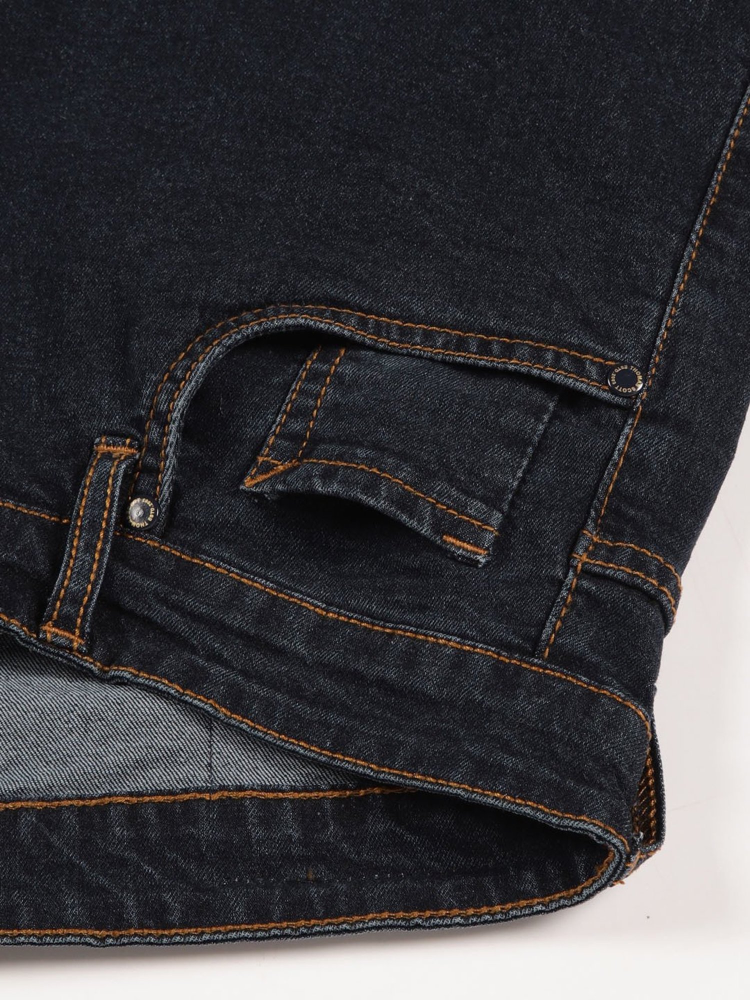 Thomas Scott Dark Blue Cotton Slim Tapered Solid Jeans