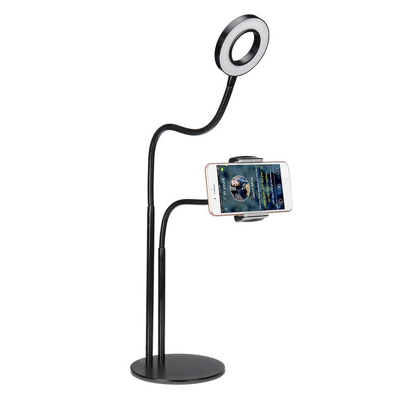 Universal Live Stream Fill Light Desktop Phone Holder Selfile Stand for iPhone Mobile Phone White