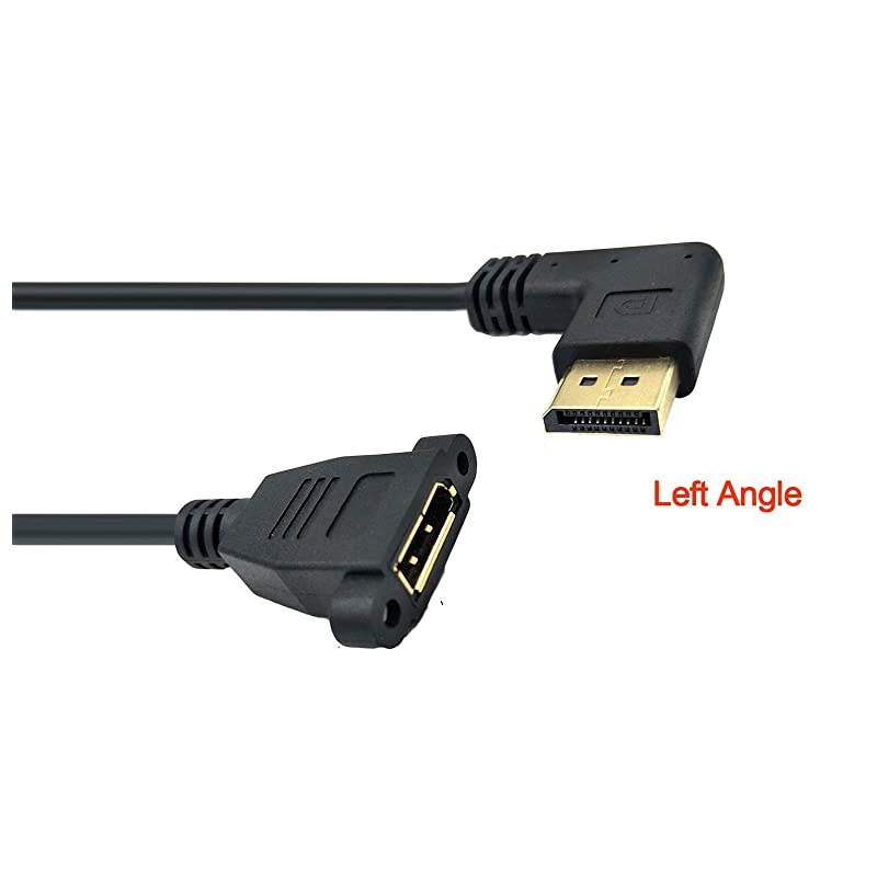 DP to DP Cable 12inch 30cm Left Angle 90 Degree Displayport DP Male to DisplayPort DP Female with Screw Hole Panel Mount for Audio and Video Extension Cable