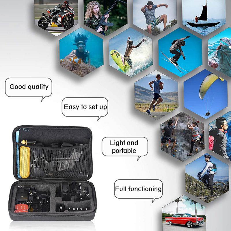 ROME CARE 52 in 1 Action Camera Accessories Kit for GoPro Hero 9 8 7 6 5 4 3+ 3 2 Accessory Bundle Set Compatible with AKASO, SJCAM, Campark, DJI OSMO, APEMAN Action Camera(Black)