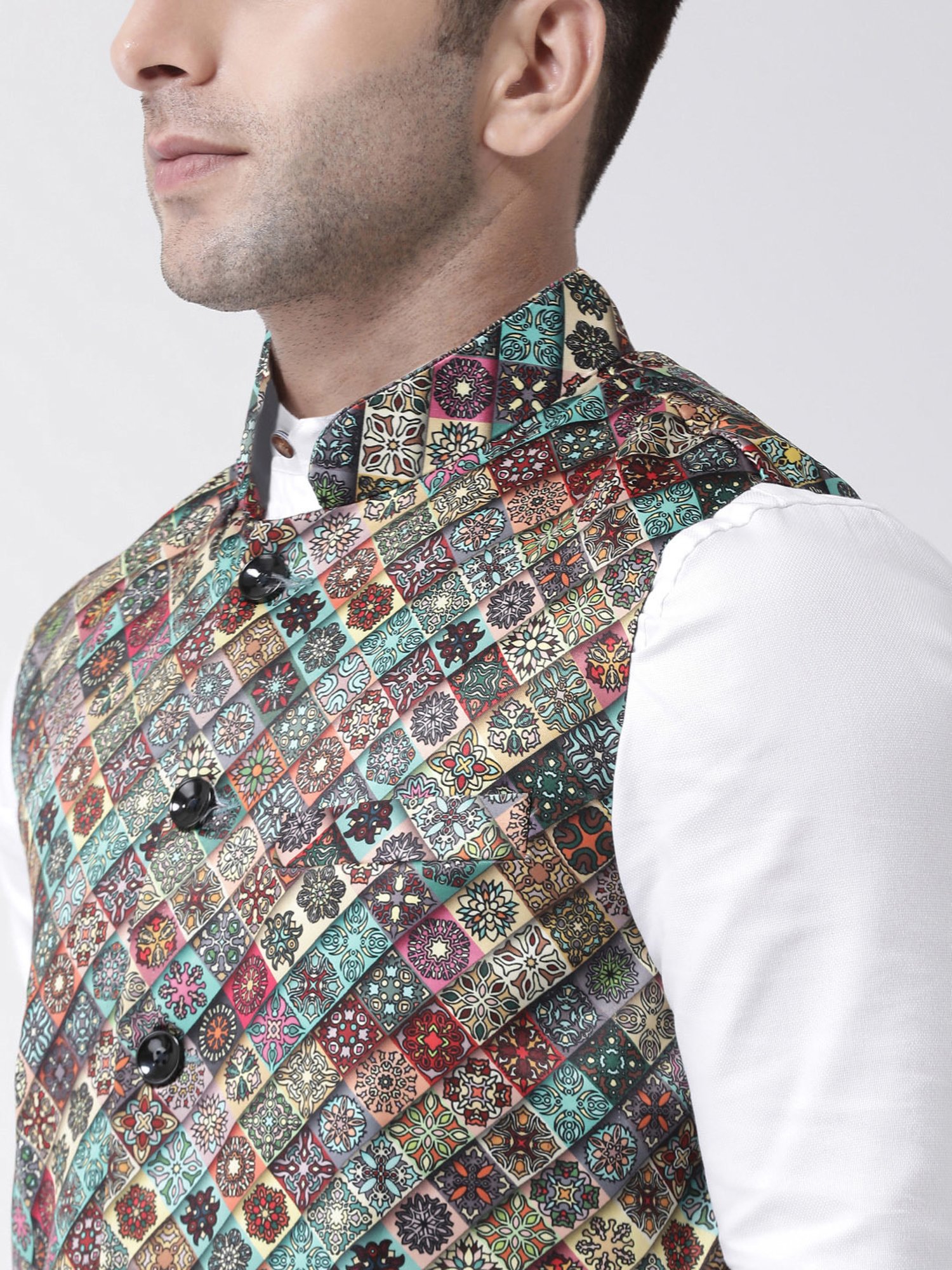 Hangup Plus Multicolor Regular Fit Printed Nehru Jacket