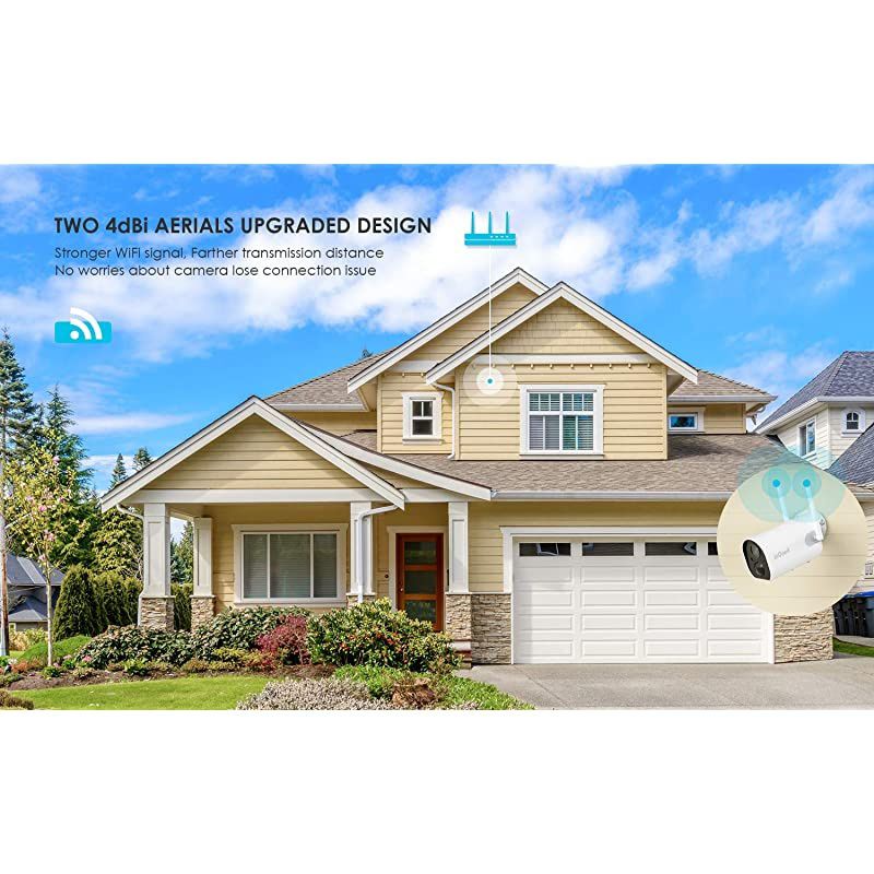 Outdoor Security Camera WiFi Solar Rechargeable Battery Power IP Surveillance Home Cameras 1080P Human Motion Detection Night Vision 2Way Audio 4dbi Antenna IP65 Waterproof CloudSD