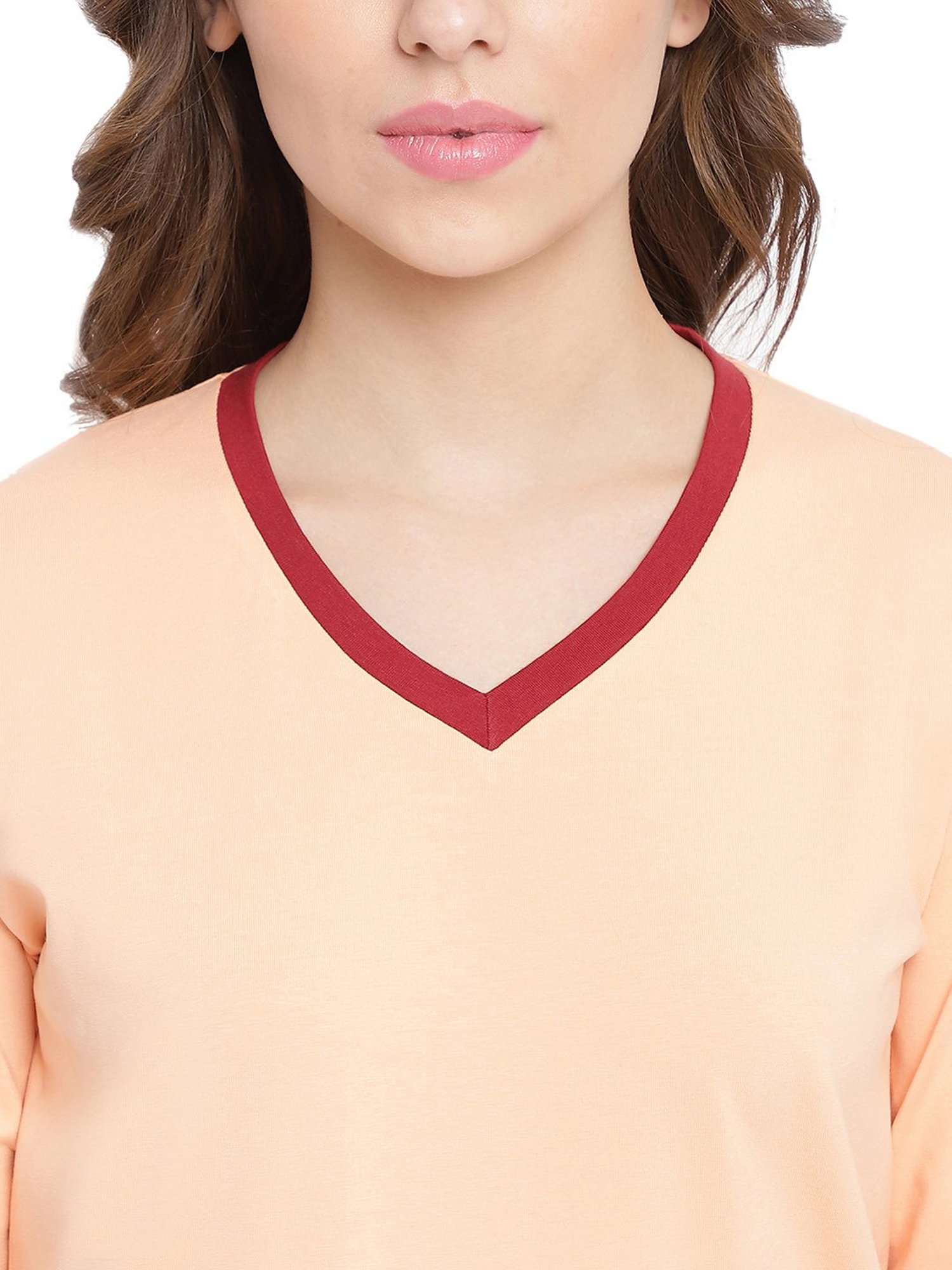 La Intimo Light Peach & Maroon T-Shirt With Pyjamas
