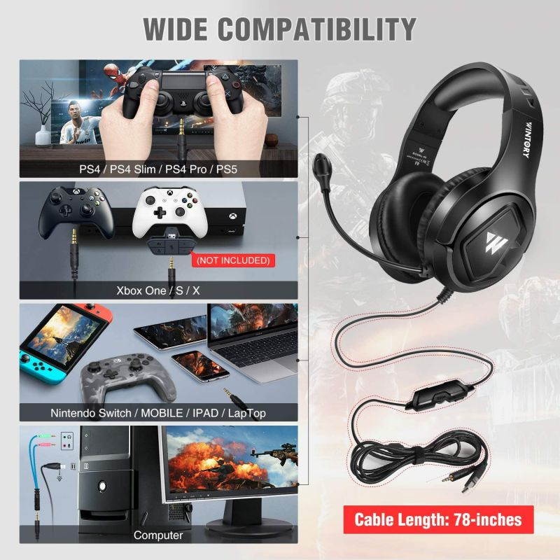 M1 Wired Gaming Headphones 40MM Drivers Stereo Surround Sound Noise Reduction Headset Luminous 3.5mm Adjustable Head-Mounted Gaming Earphone with Mic-Black
