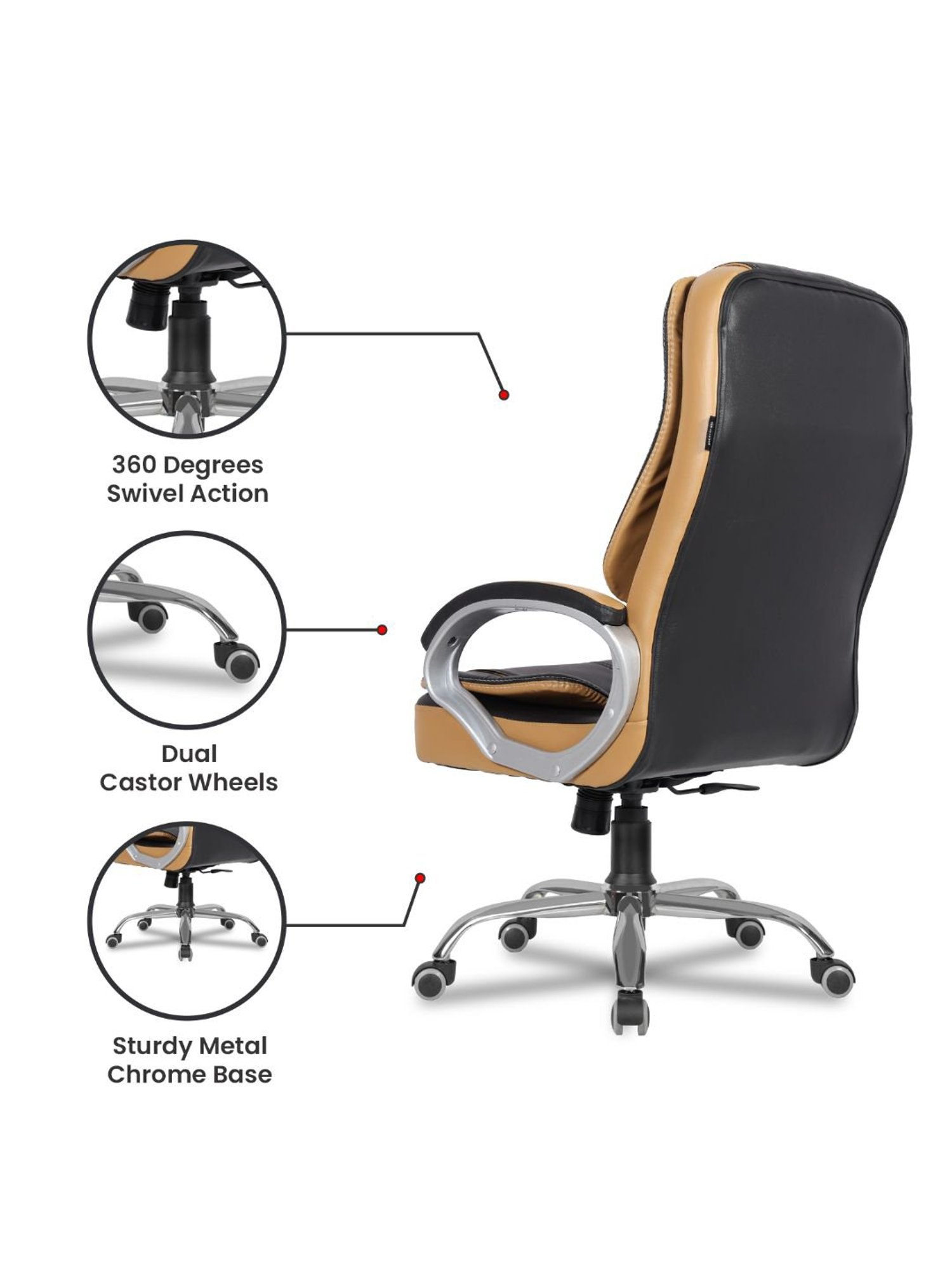 Green Soul Vienna Black & Tan PU Leather High Back Chair