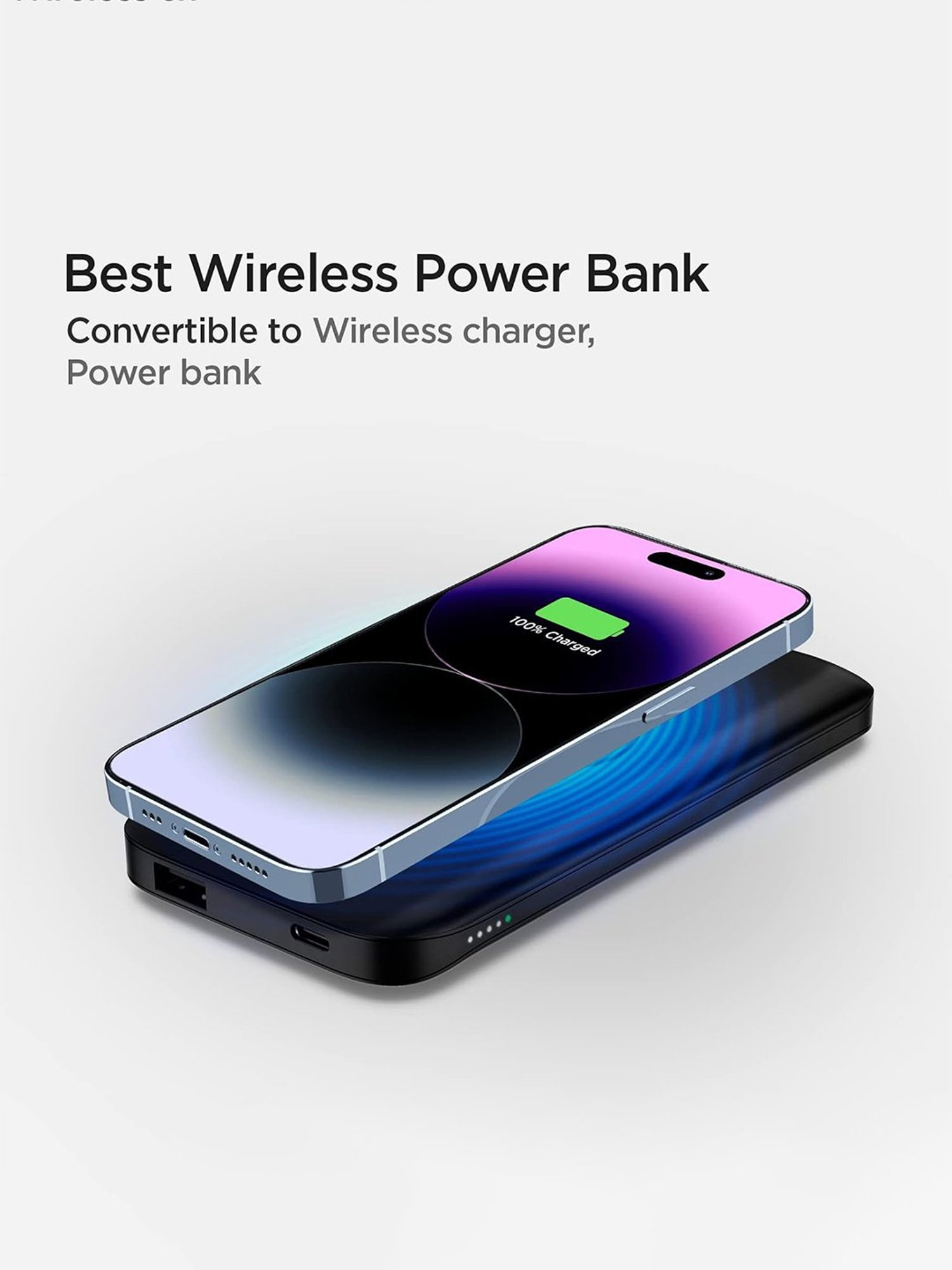 Spigen 2in1 10000 mAh Wireless Charging Power Bank with USB-A, USB-C 20W Fast Charging (Black)