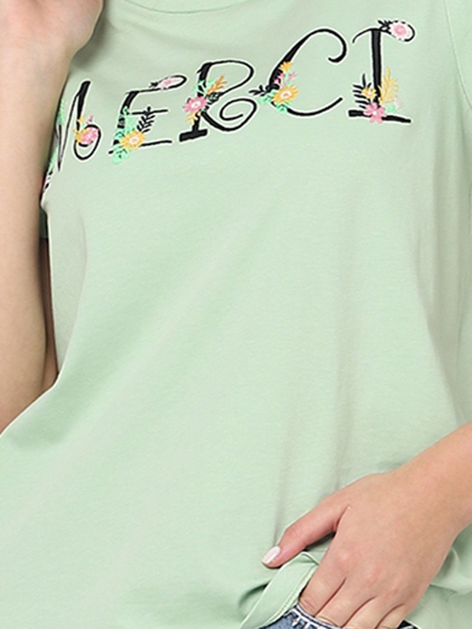 Vero Moda Sage Green Cotton Embroidered T-Shirt