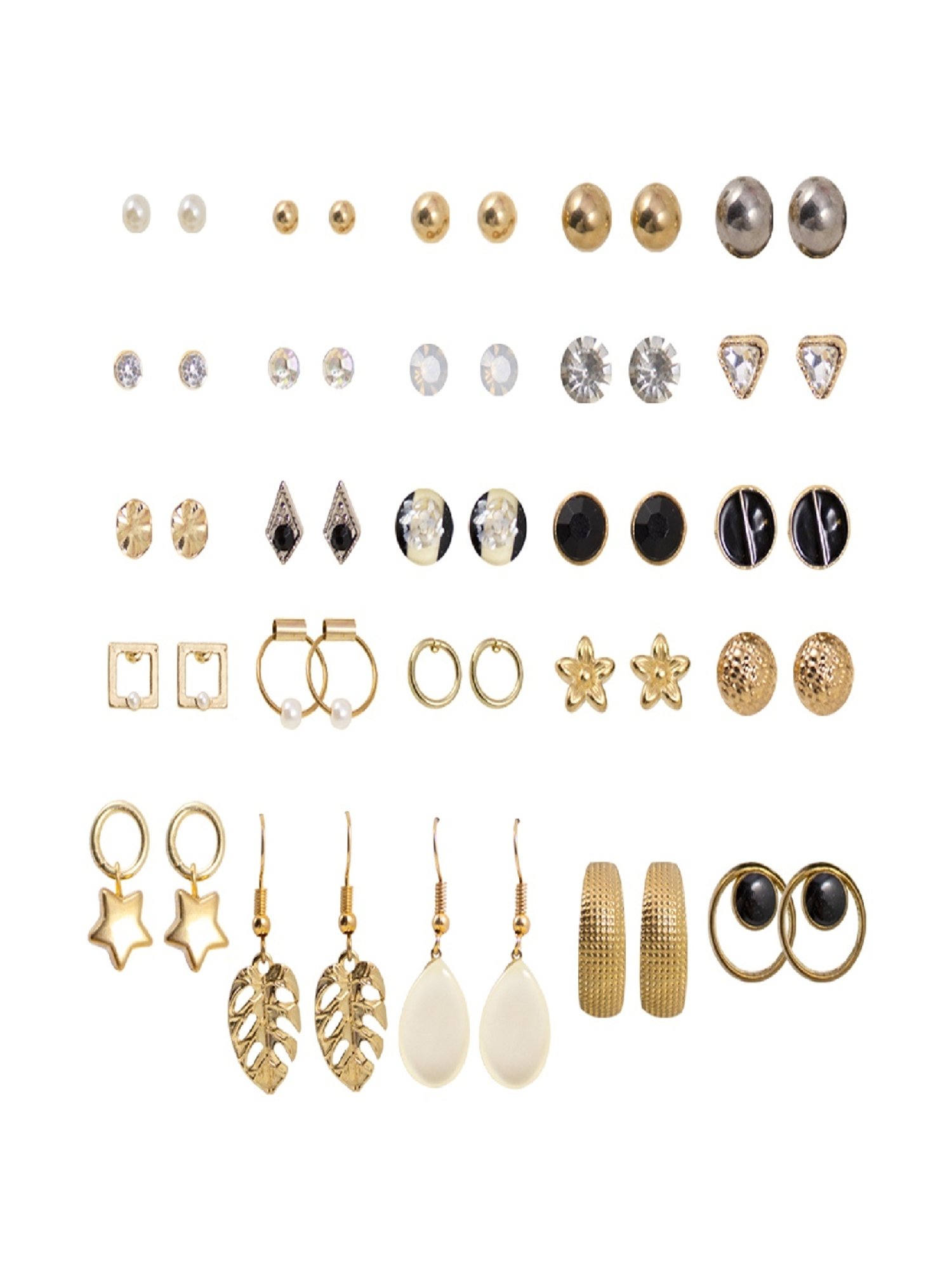 Jewelz Fashion Silver Hoop and Stud Earring Set for Women & Girls Pack of 25