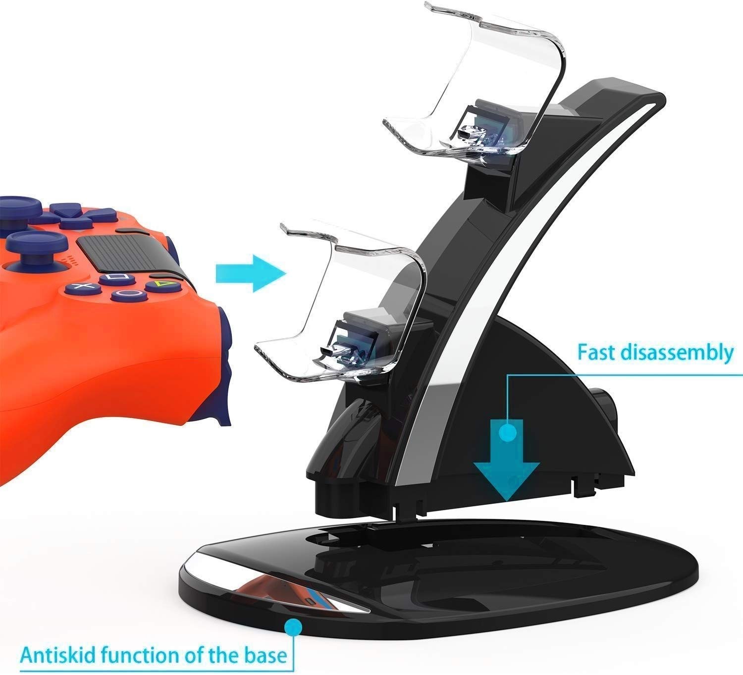 Nurbenn PS4 Controller Charger PlayStation4 Controller Charger Station for Sony PS4/ PS4 Pro/ PS4 Slim Controller with Solid Light Strap