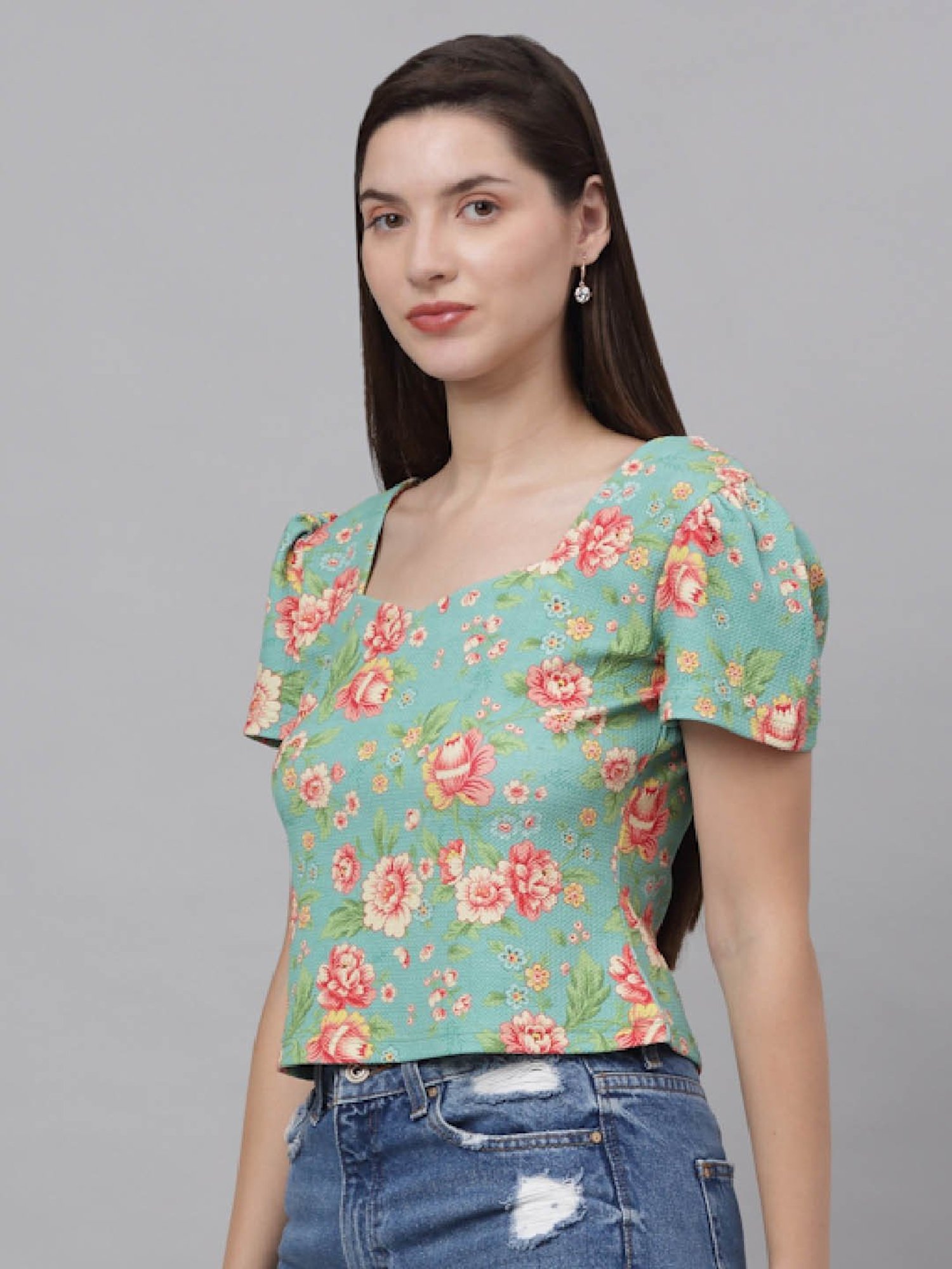 NEUDIS Green Floral Print Top
