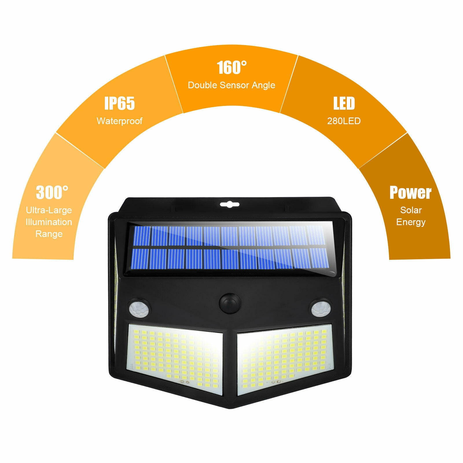 280 LED PIR Motion Sensor Wall Light Solar Power Waterproof Outdoor Garden Lamp