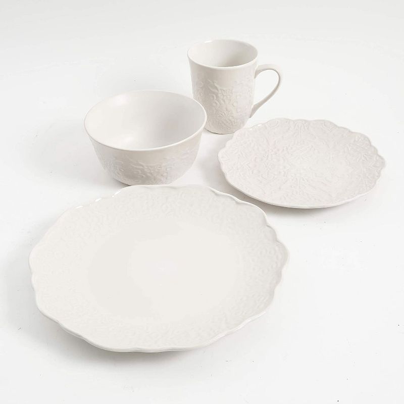 Gibson Elite Portina 124306.16R Round Everyday 16 Piece Reactive Glaze Dinnerware Set Plates, Bowls, and Mugs, Microwave and Dishwasher Safe, White